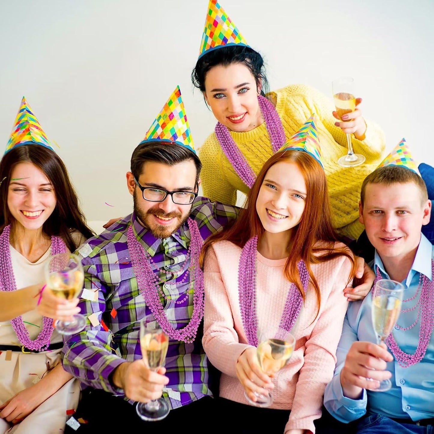 50PCS Mardi Gras Beads, Metallic Bead Necklace Party Favors, 33" Mardi Gras Necklace Women Men Stuff, Festival Parade Throw Accessories for Wedding Birthday Gender Reveal Party Supplies Celebrations