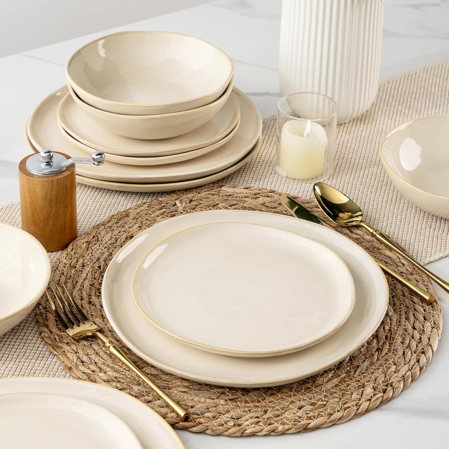 AmorArc Ceramic Dinnerware Sets,Handmade Reactive Glaze Stoneware Plates and Bowls Sets,Highly Chip and Crack Resistant | Dishwasher & Microwave Safe Dishes Set,Service for 6 (18pc)