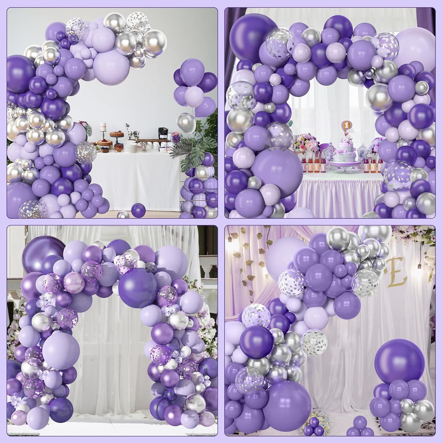 Amandir 153pcs Purple Balloon Garland Arch Kit, Different Sizes 18 12 10 5 inch Lavender Latex Metallic Confetti Silver Balloons for Girls Women Wedding Birthday Baby Shower Party Decorations Supplies