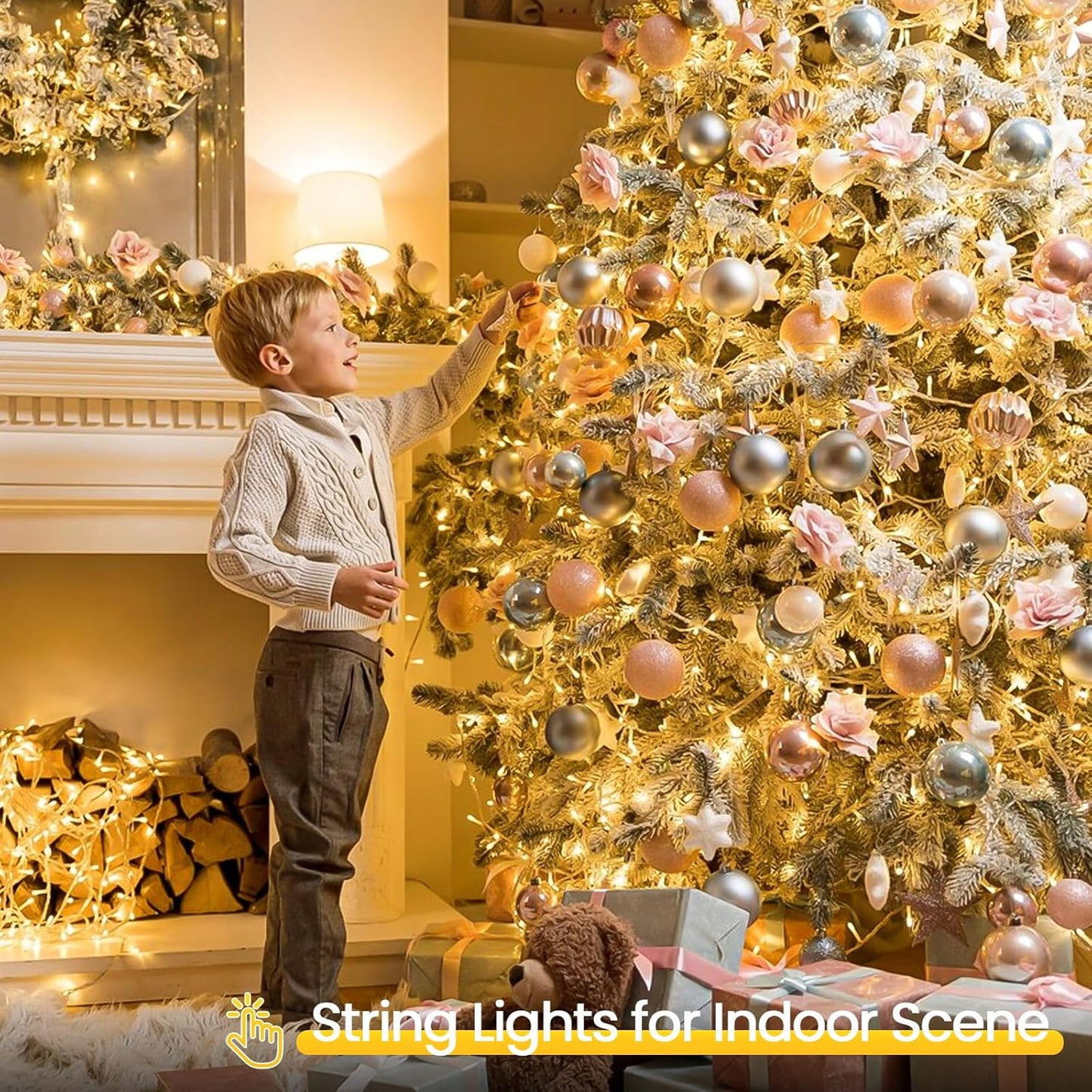 33FT 100LED String Lights Battery Operated with Timer, Waterproof Battery Powered Twinkle Lights, 8 Modes Fairy Light for Indoor & Outdoor Party Bedroom Garland Tree Christmas Decorations (Warm White)