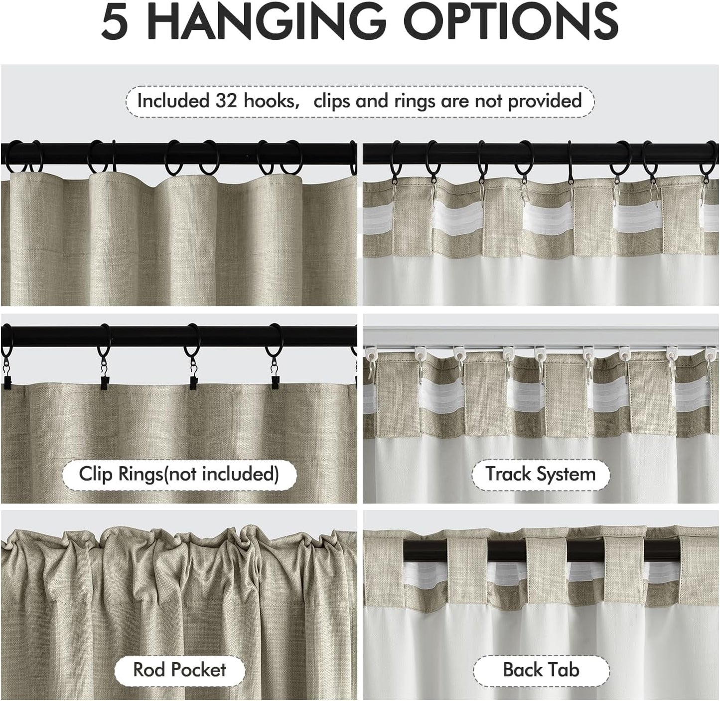 MIULEE 100% Blackout Curtains 84 Inch Long 2 Panels Set for Bedroom, Thick Luxury Faux Linen Black Out Curtain Room Darkening Back Tab Pleat Window Textured Drapes with Hooks for Living Room, Oatmeal