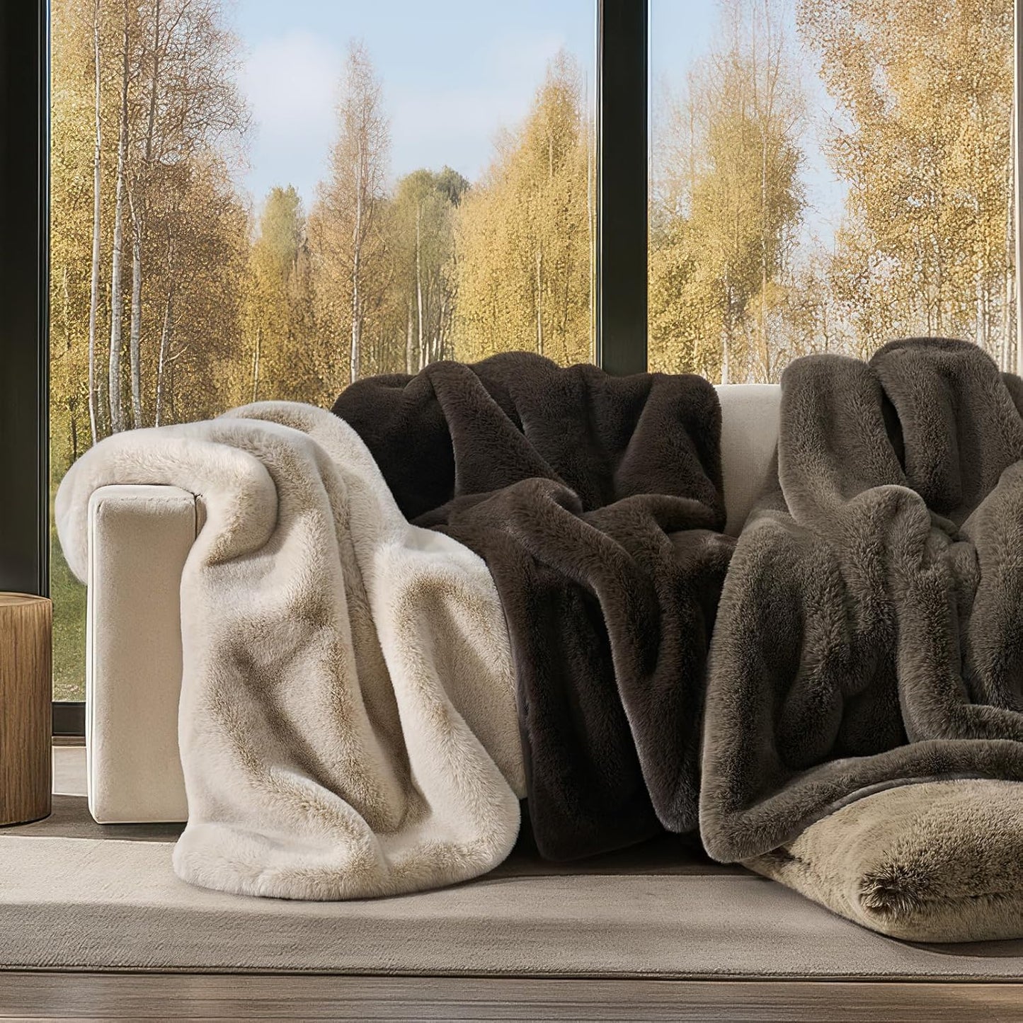 Luxury Soft Faux Chinchilla Fur Throw Blanket for Couch, Warm Thick Heavy Winter Throw Blanket 1220GSM for Bed, Fluffy Cozy Mink Blanket with Reversible Velvet, Smoky Sable, 50"x60"
