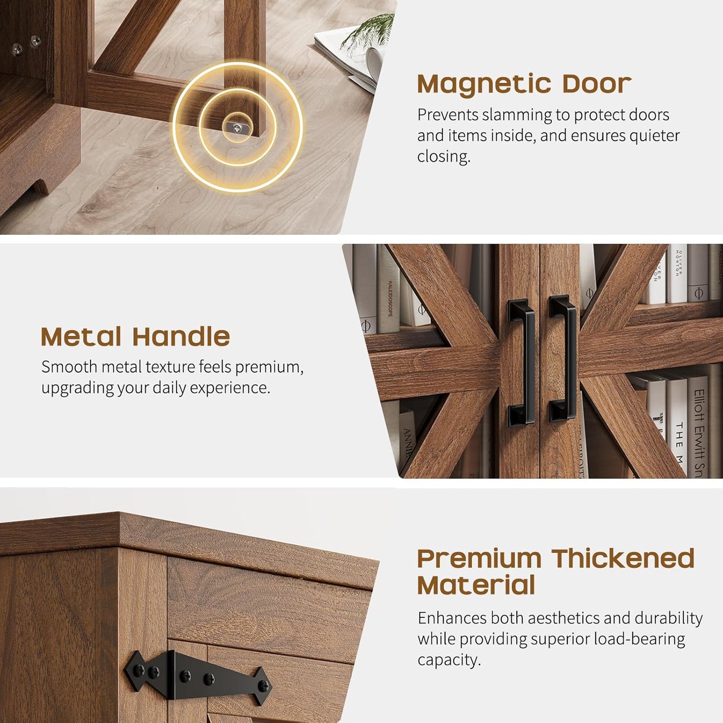 Farmhouse Side Table with Storage Cabinet, End Table with Adjustable Shelf, Night Stand, Wood Nightstand with Charger Station, 24 End Tables Living Room, Rustic Bed Side Tables Bedroom, Walnut