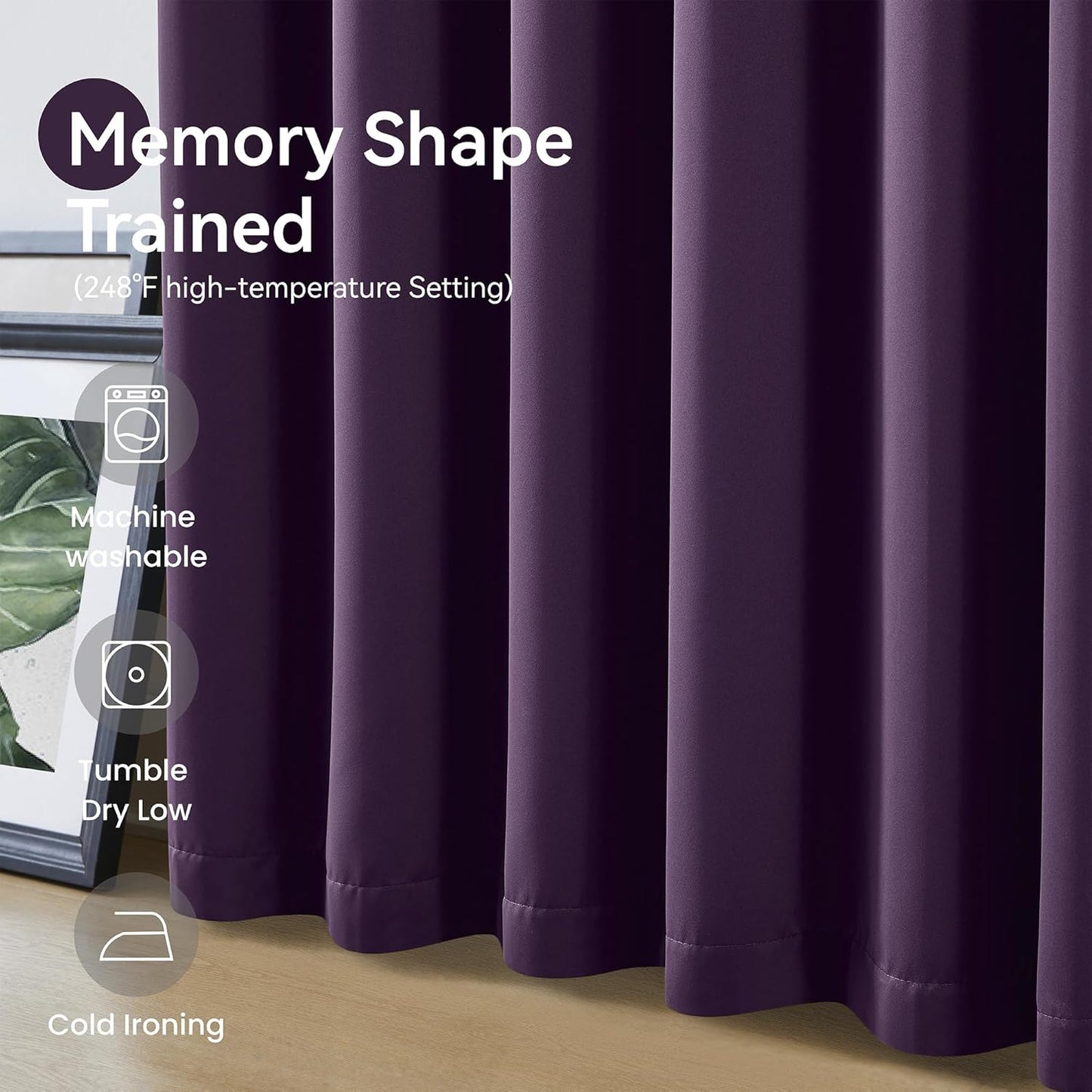 KangBang Royal Purple Pleated Long Curtain Drapes 120 Inches Long, Blackout Thermal Insulated Fashion Drapes for Living Room Sliding Door, Solid Modern Lush Decor, W40xL120,2 Panels