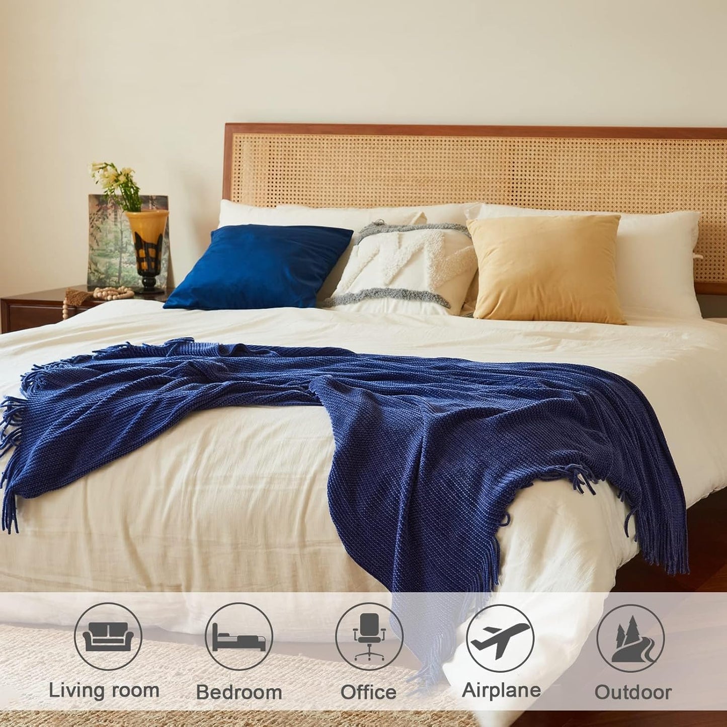 lifein Throw Blanket for Couch, Soft Boho Decor Bed Throw,Cozy Blue Chenille Knitted Small Farmhouse Lightweight Throw for Spring(Blue,60 * 80")