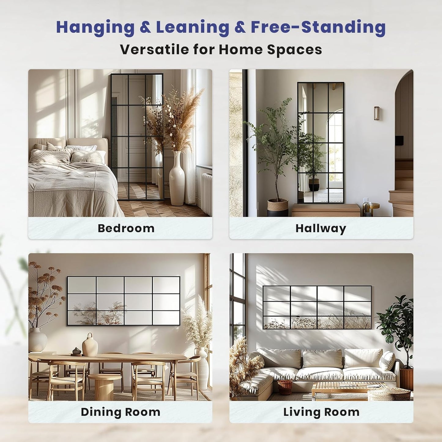 Windowpane Mirror Full Length 71"x30" Wall Mounted Art Pane Mirror Farmhouse Decorative Floor Mirror Leaning Hanging Wall Mirror for Bedroom Living Room Entrance