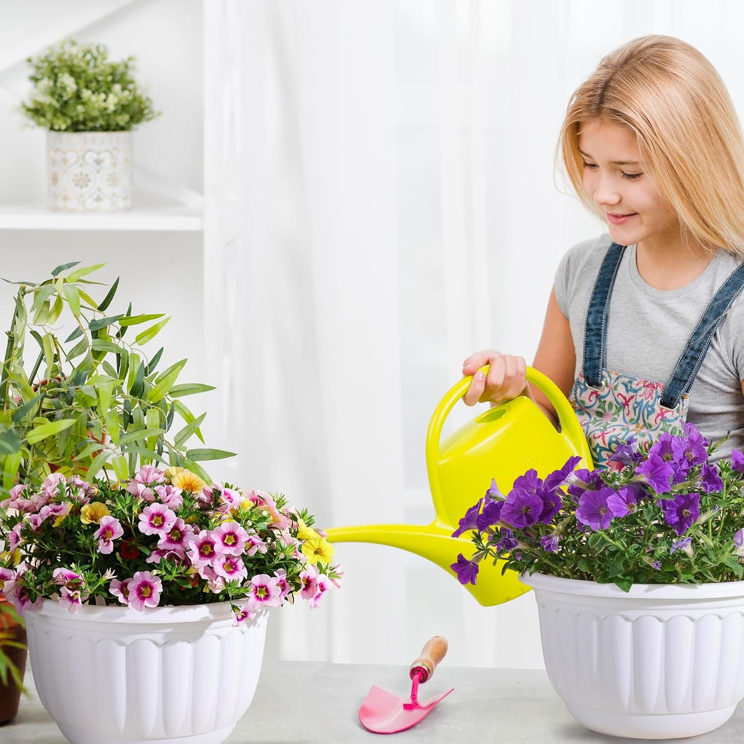 YIKUSH Planters for Outdoor Plants 2 Pack White Plant Pots with Drainage Hole and Absorbing Tray Hanging Planters for Indoor Plants (12 inch, 3 Hooks)