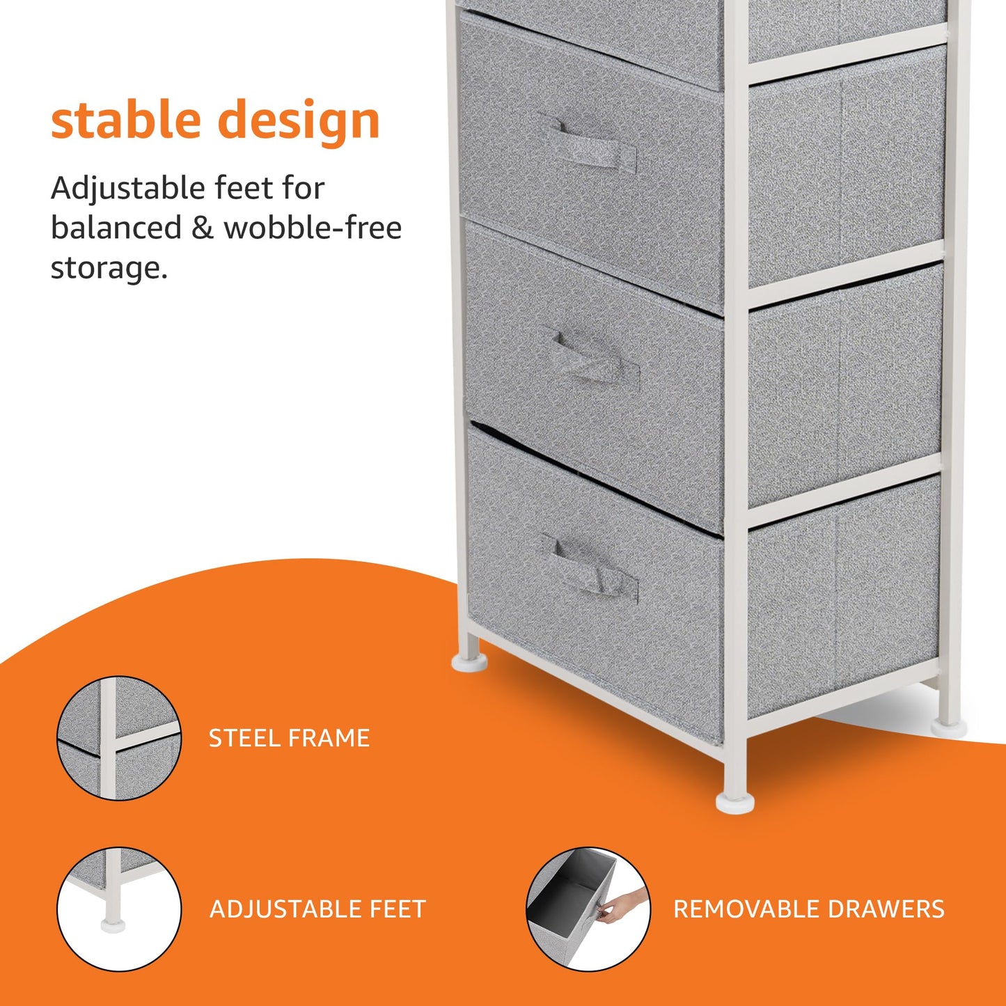 Amazon Basics Fabric 4-Drawer Storage Organizer Unit for Closet, Bedroom, White