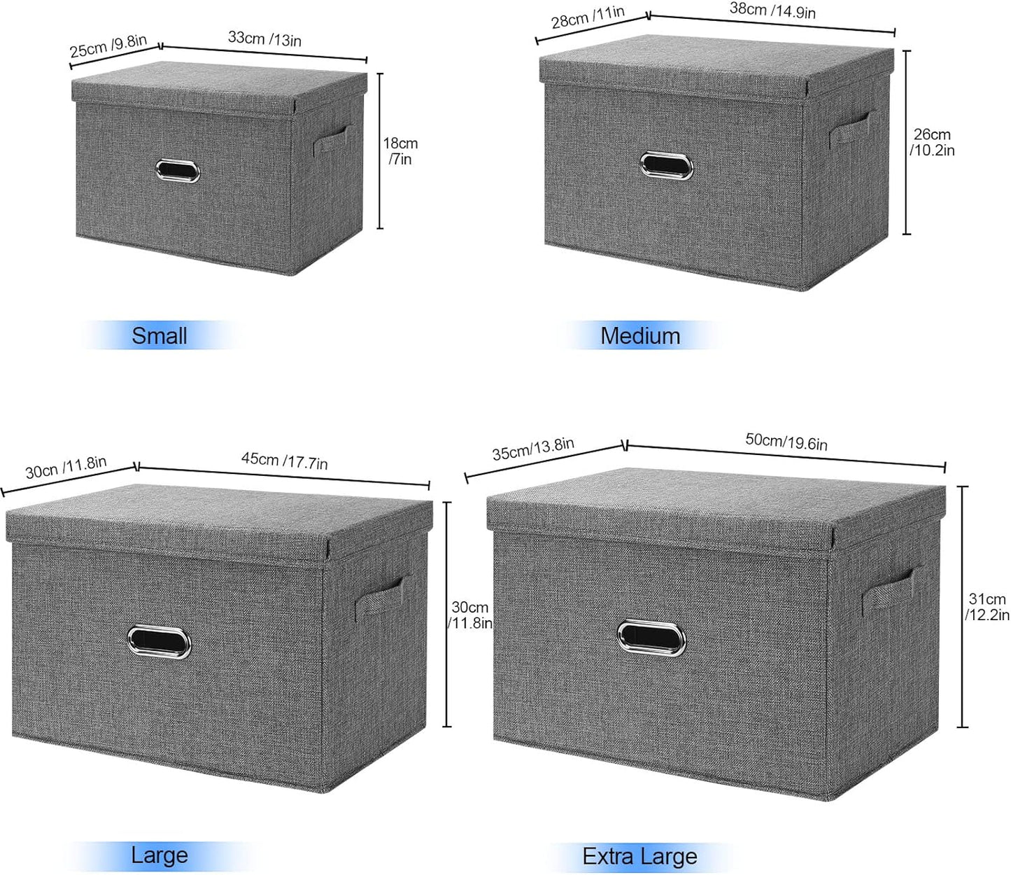 Large Linen Fabric Foldable Storage Bins with Removable Lid and Handles, Washable Storage Box Organizer Containers Baskets Cube with Cover for Bedroom,Office(Cream, Large(2-Pack))