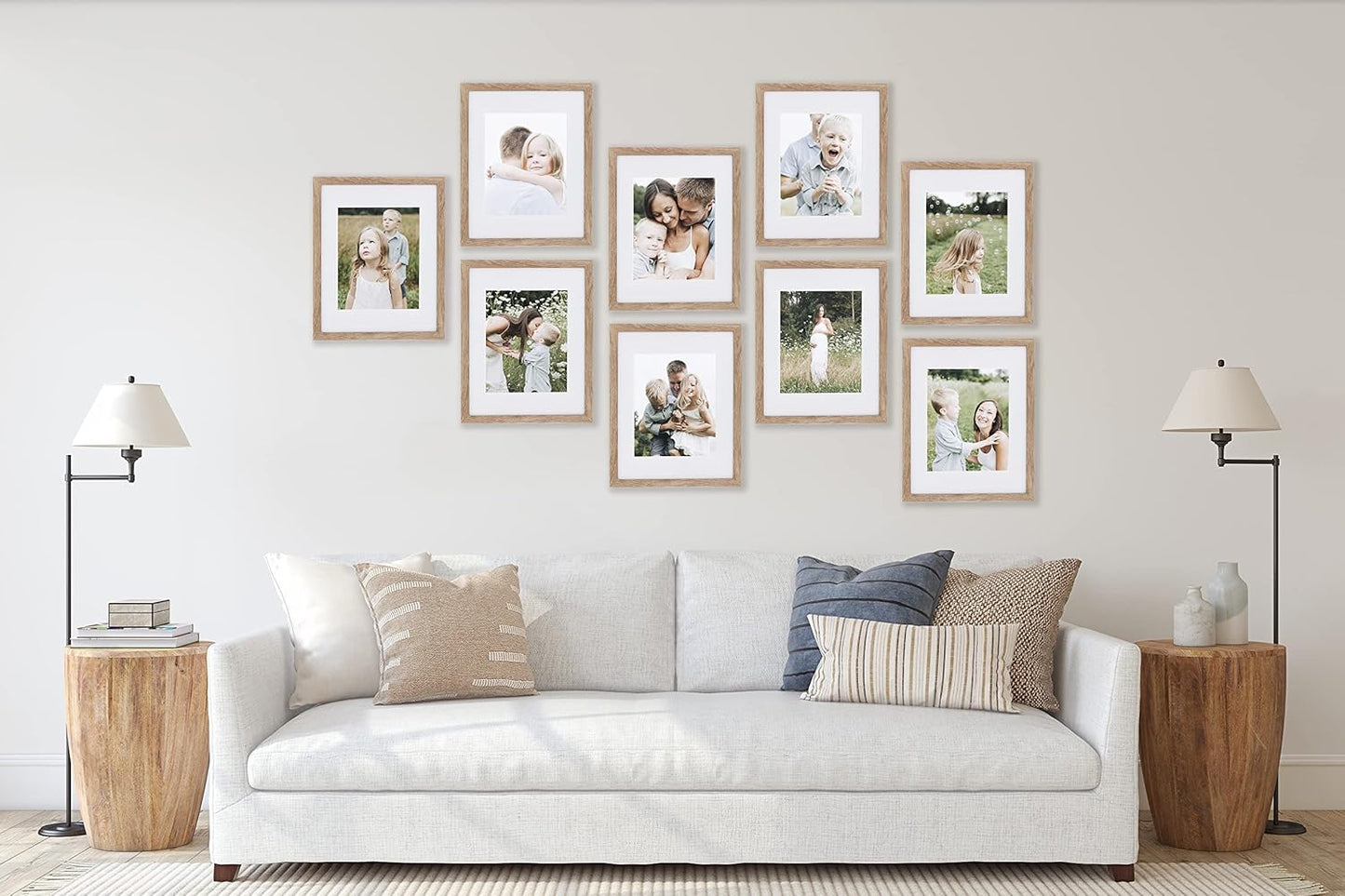 Sheffield Home 9 Piece Gallery Wall Frame Set, 11x14 Inch, Light Natural