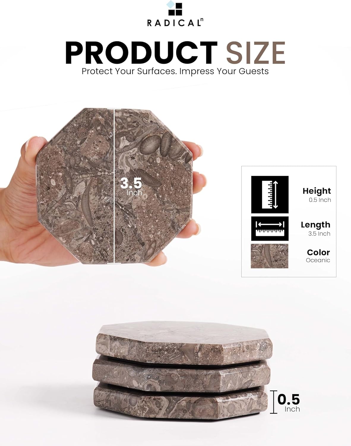 Radicaln Marble Coasters Star 3.5" Inches Oceanic Handmade Elegant Coaster Set of 6 for Drinks, Ideal for Round Table and Farmhouse Décor, Drink Coasters