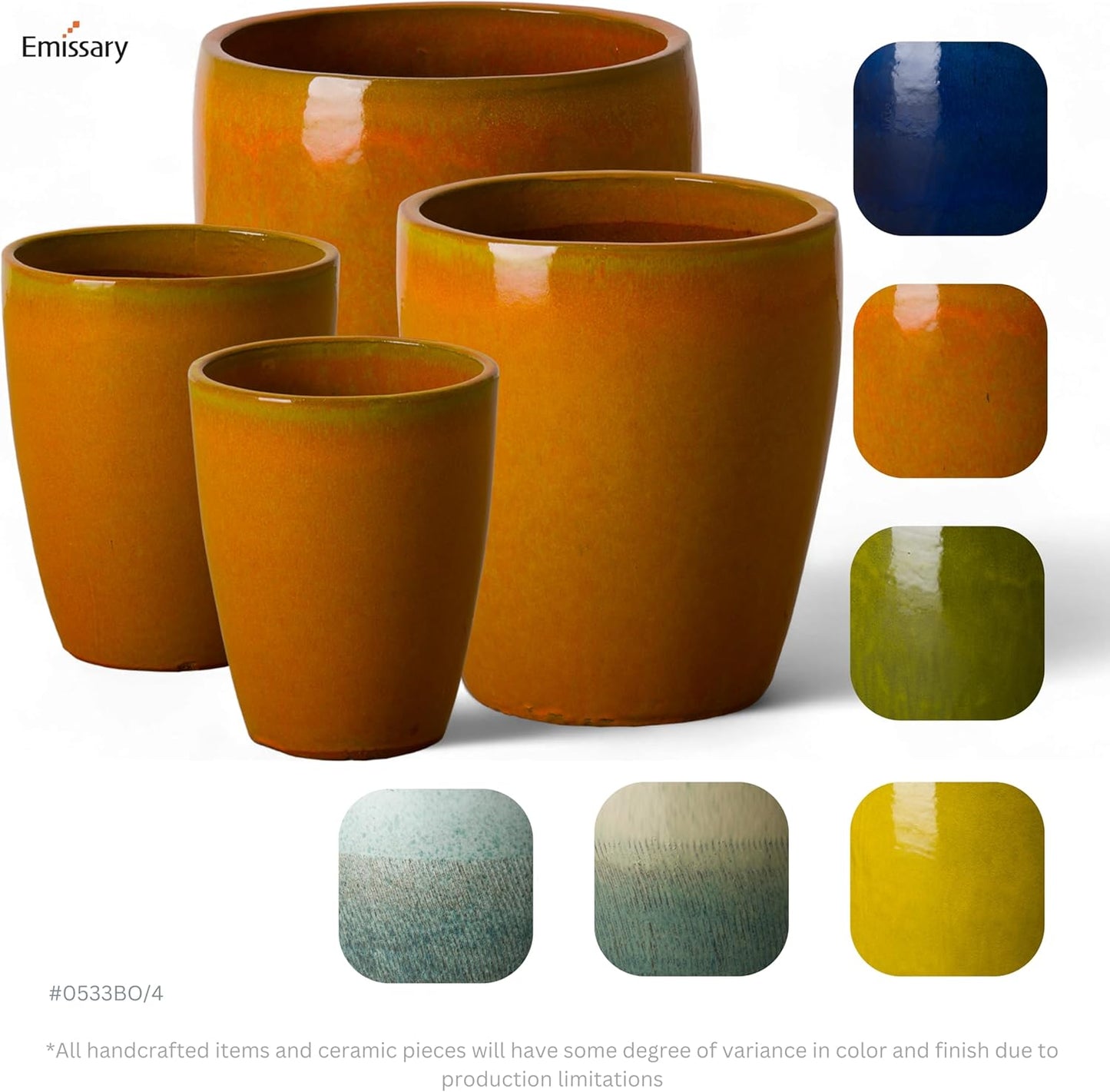 Emissary Home and Garden Bullet 11.5 in. Bright Orange Ceramic Round Planter (11.5 in. L x 11.5 in. W x 14 in. H) with Drainage Hole
