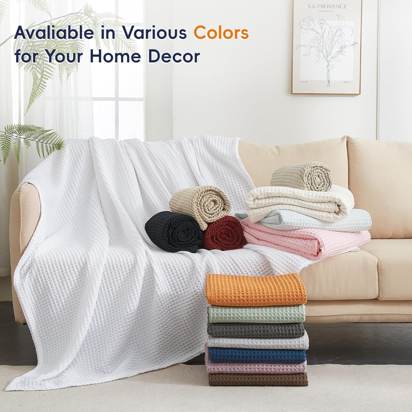 PHF Ultra Soft Waffle Weave Blanket King Size 104"x 90"- Washed Lightweight Breathable Cozy Woven Blanket for Bed - Aesthetic Decor for Couch Bedding Sofa Home Car - Ice Blue