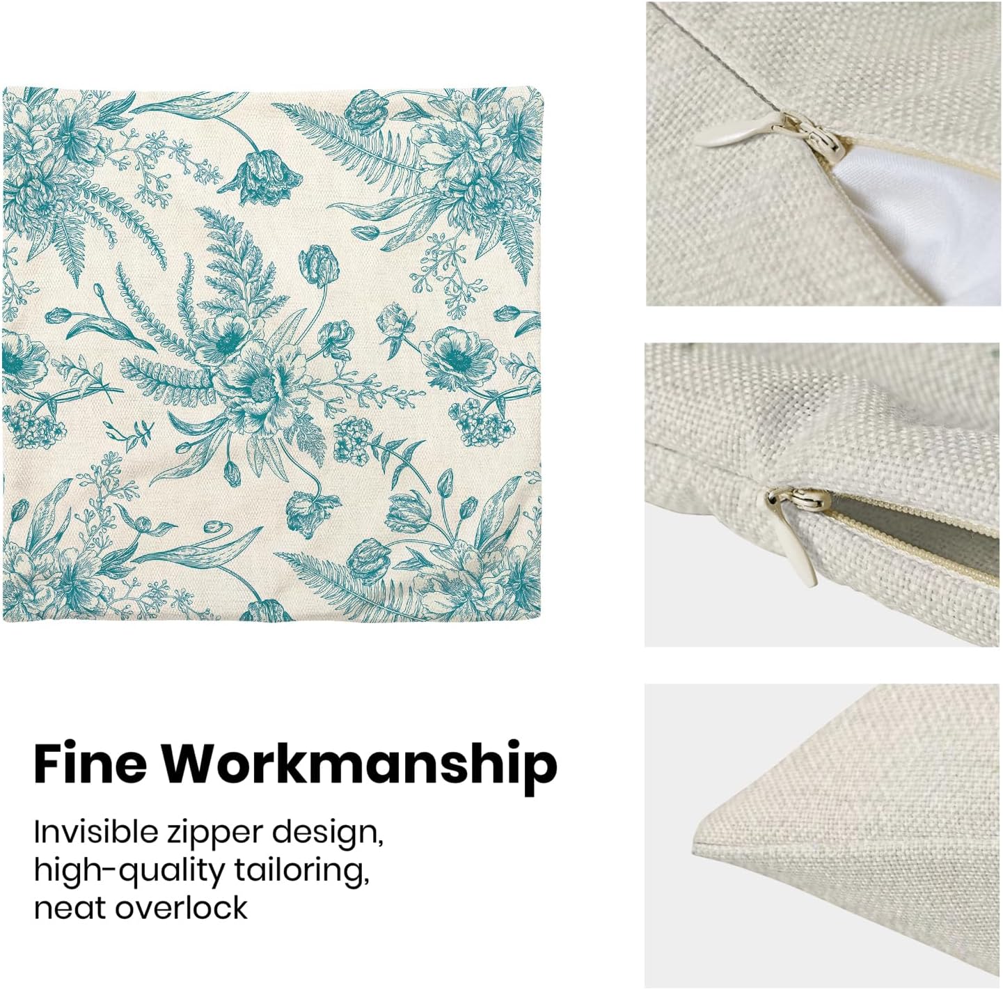 CXMEIFLY Aqua Teal Spring Pillow Covers 18 x 18 Inch Set of 2 for Chinoiserie Flowers Decor Throw Pillows Floral Leaves Seasonal Plant Outdoor Decorative Cushion Cases for Couch Bed Decorations