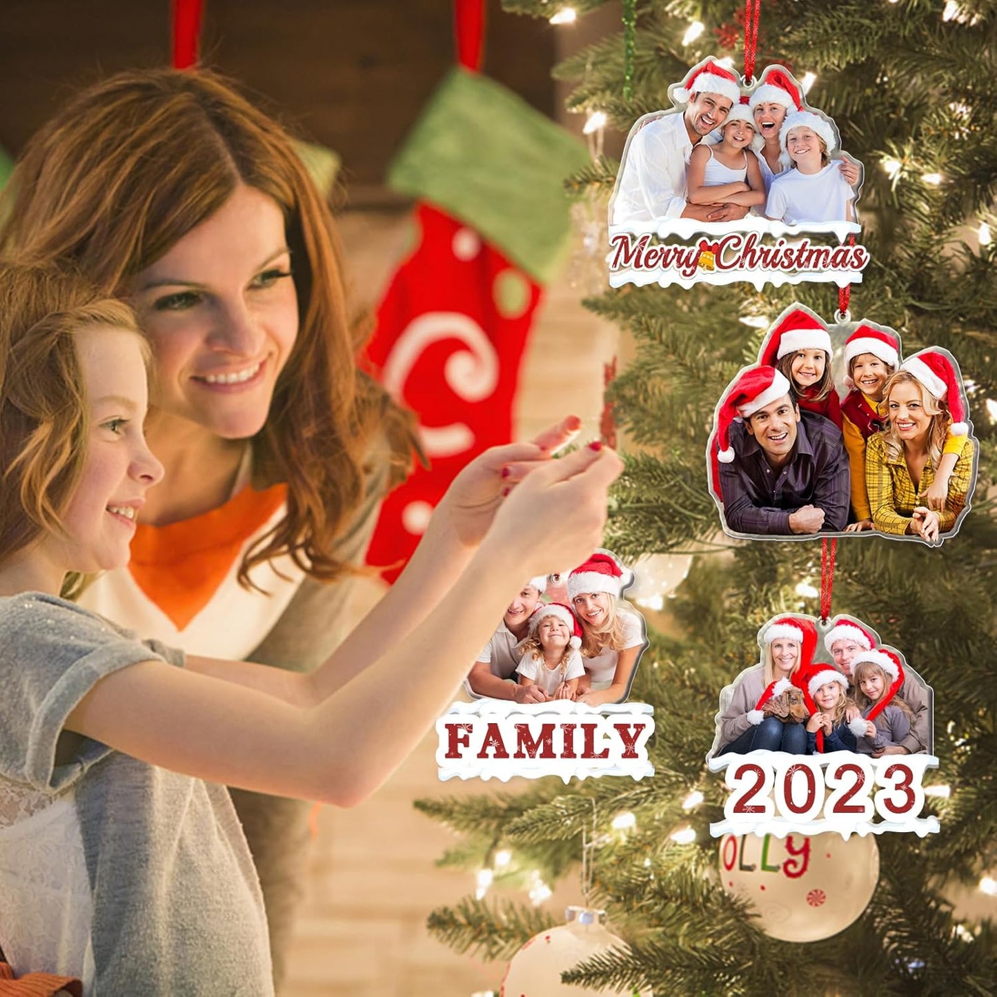 Personalized Photo Ornament Acrylic Custom Christmas Ornaments with Picture Customized Family Christmas Ornament 2023 for Tree Hanging Decoration Gift for Men Women Style 2