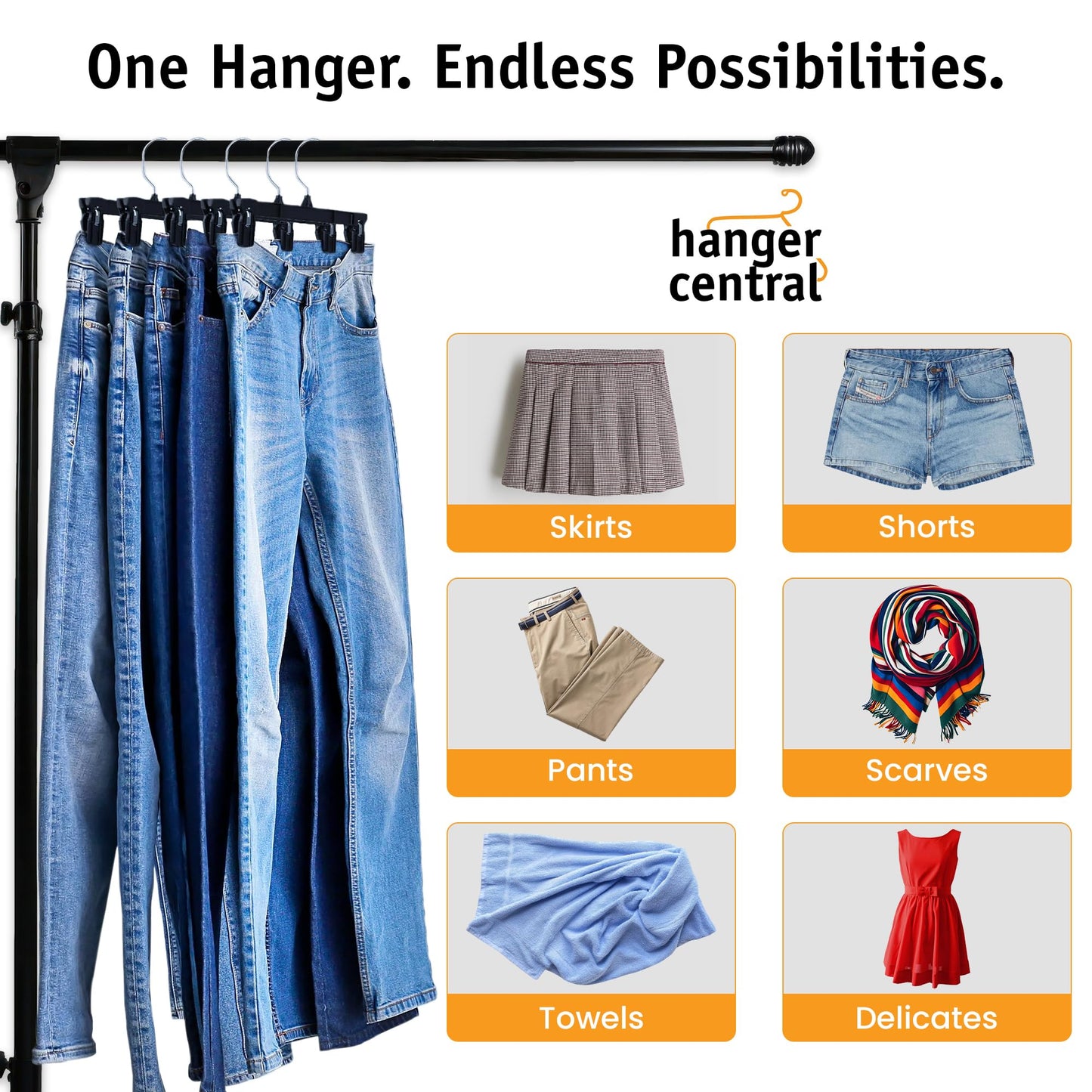 Hanger Central 12 inch 30 Pack Pants Hangers Slim Plastic Clothes Hangers with Clips for Skirts