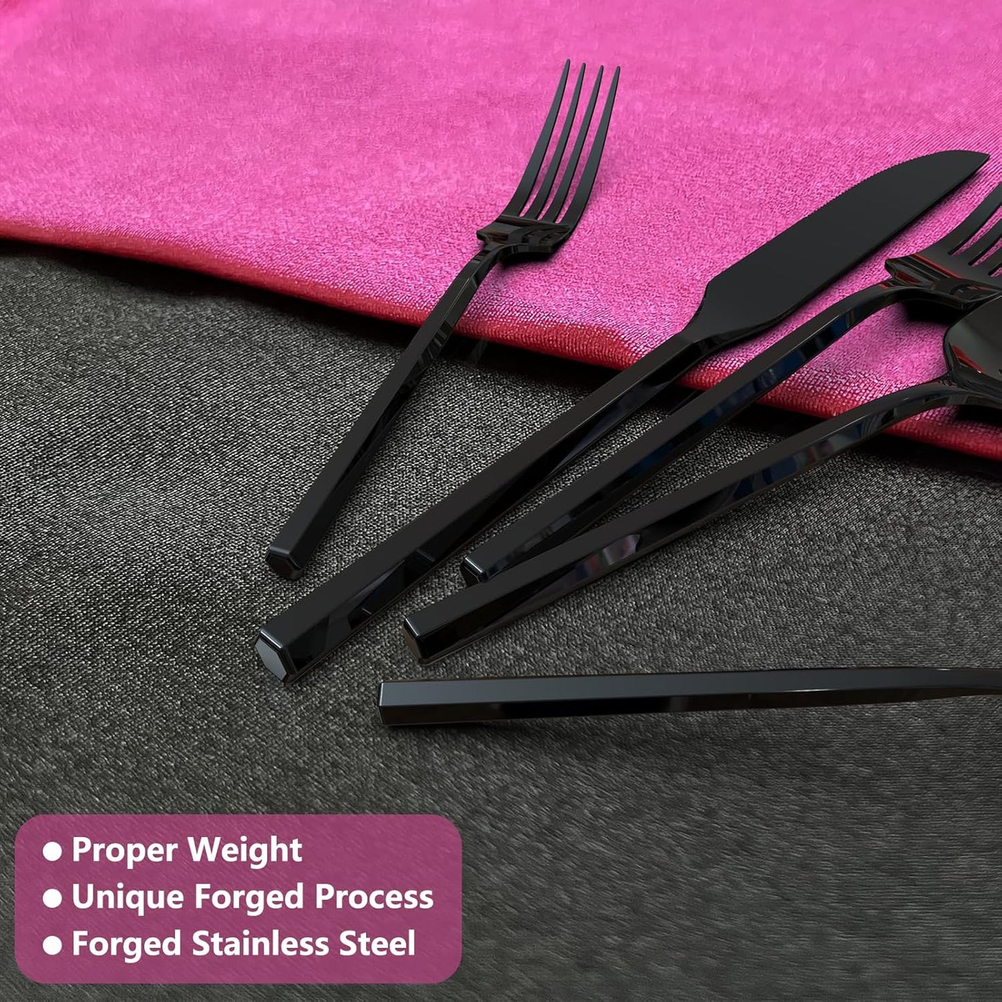 Black 20 Piece Stainless Steel Silverware Set, Handle Flatware, Modern Mirror Finish Cutlery Set, Service for 4, Dishwasher Safe