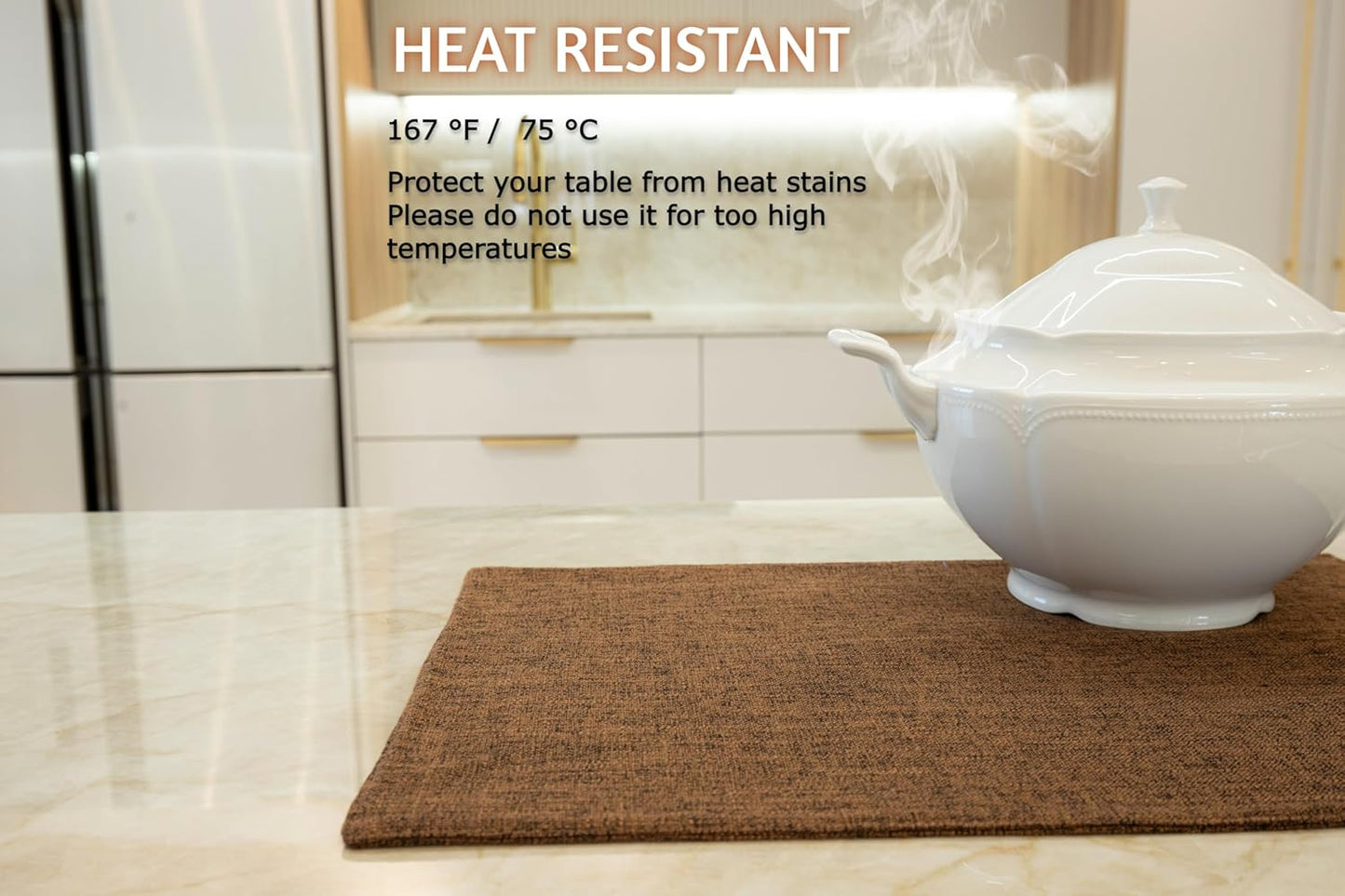 Placemat Set-Washable Place Mats for Parties, Elegant Table Mats for Kitchen Table, Set of 4 Dining Table Placemats, Heat-Resistant Cloth Placemats for Indoor and Outdoor,13x19-Brown