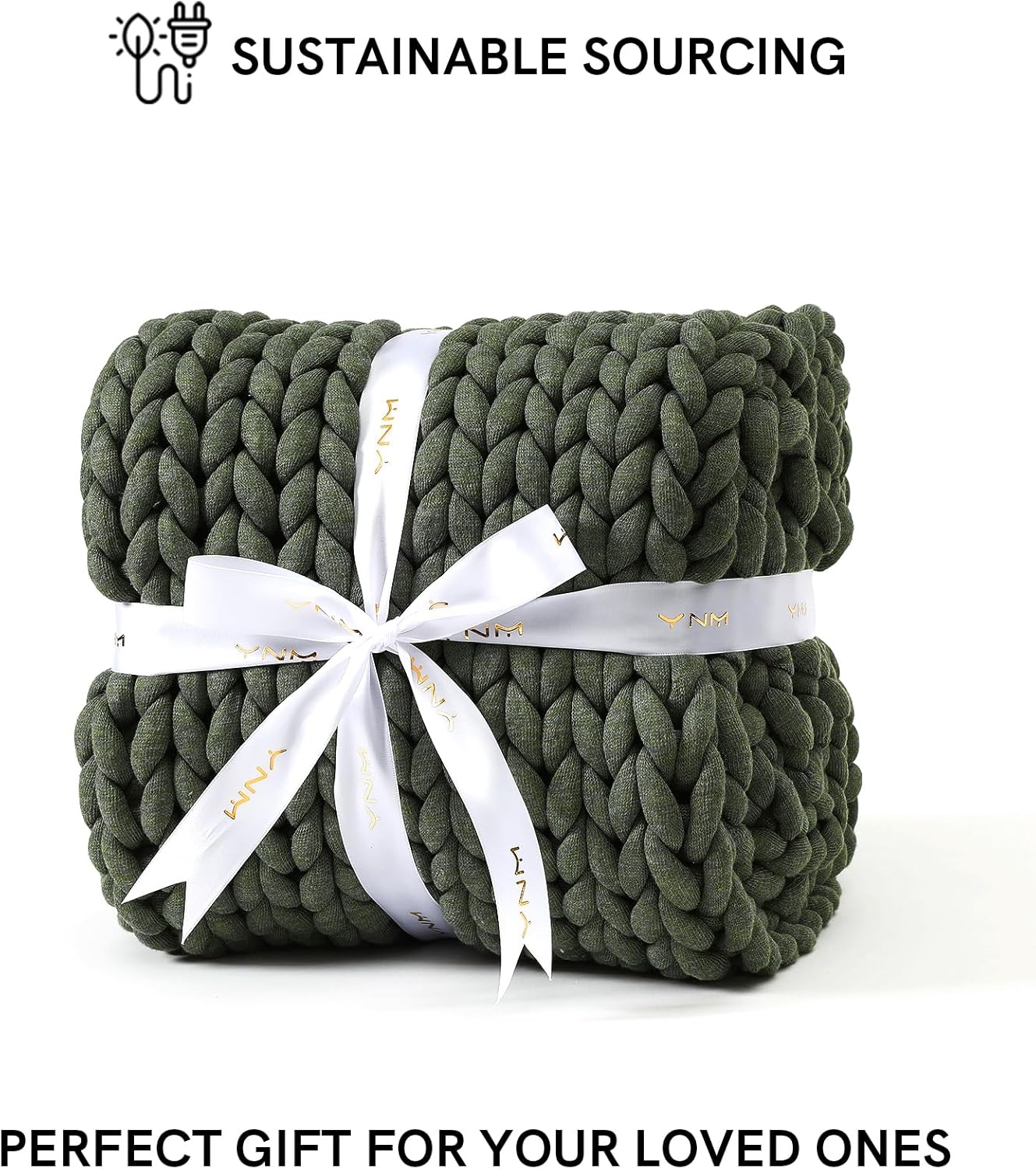 YnM Chunky Throw Blanket, Medium-Weight, Hand Knitted, Skin Friendly, Ventilated and Breathable, Machine Washable, Home Décor Piece for Couch, Sofa and Bed (Olive, 40x50 Inch)