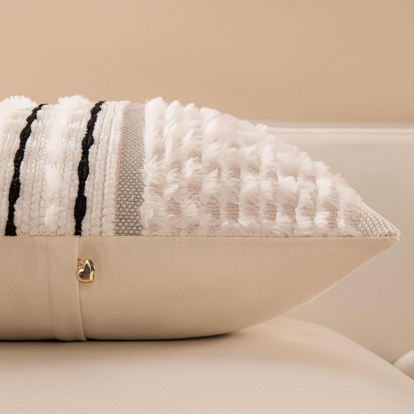 Boho Chenille Tufted Couch Throw Pillow Covers 18x18 Inch Set of 2 Farmhouse Striped Decorative Pillow Covers Accent Neutral Pillowcase Black Cushion Cover for Living Room Sofa Bed