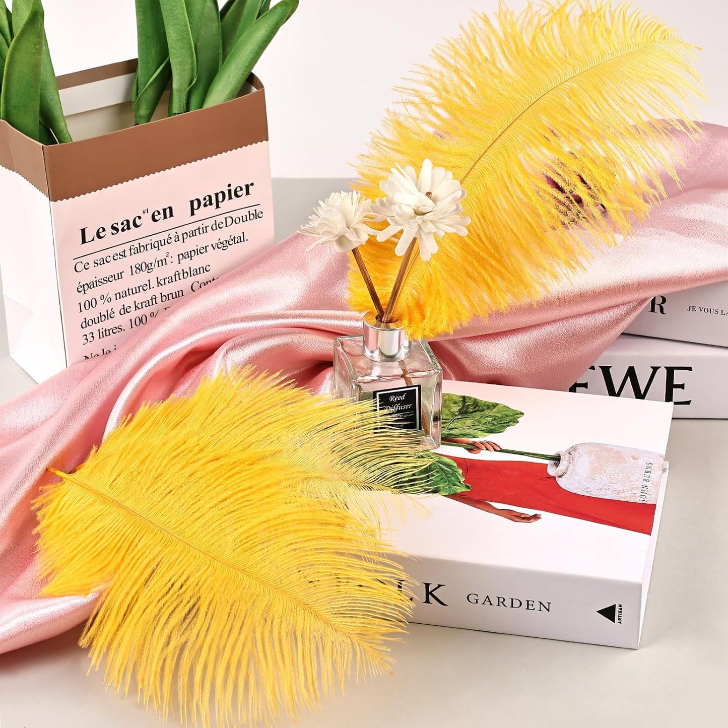 THARAHT Golden Yellow Ostrich Feathers 24pcs Natural Bulk 8-10Inch 20cm-25cm for Crafts Wedding Party Centerpieces Halloween and Home Decoration Feathers