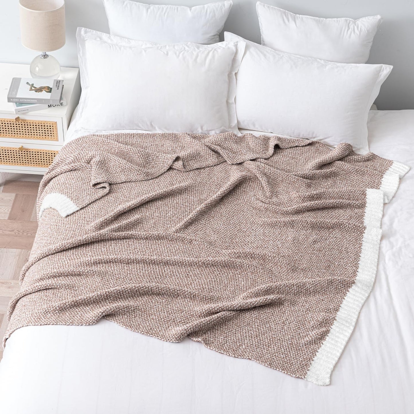 MIULEE Super Soft Throw Blanket for Couch, Taupe Cozy Fluffy Warm Blankets Lightweight Knit Throw Blankets for Sofa, Bed, Chair, Living Room, Camping, Picnic, 60 x 80 inch