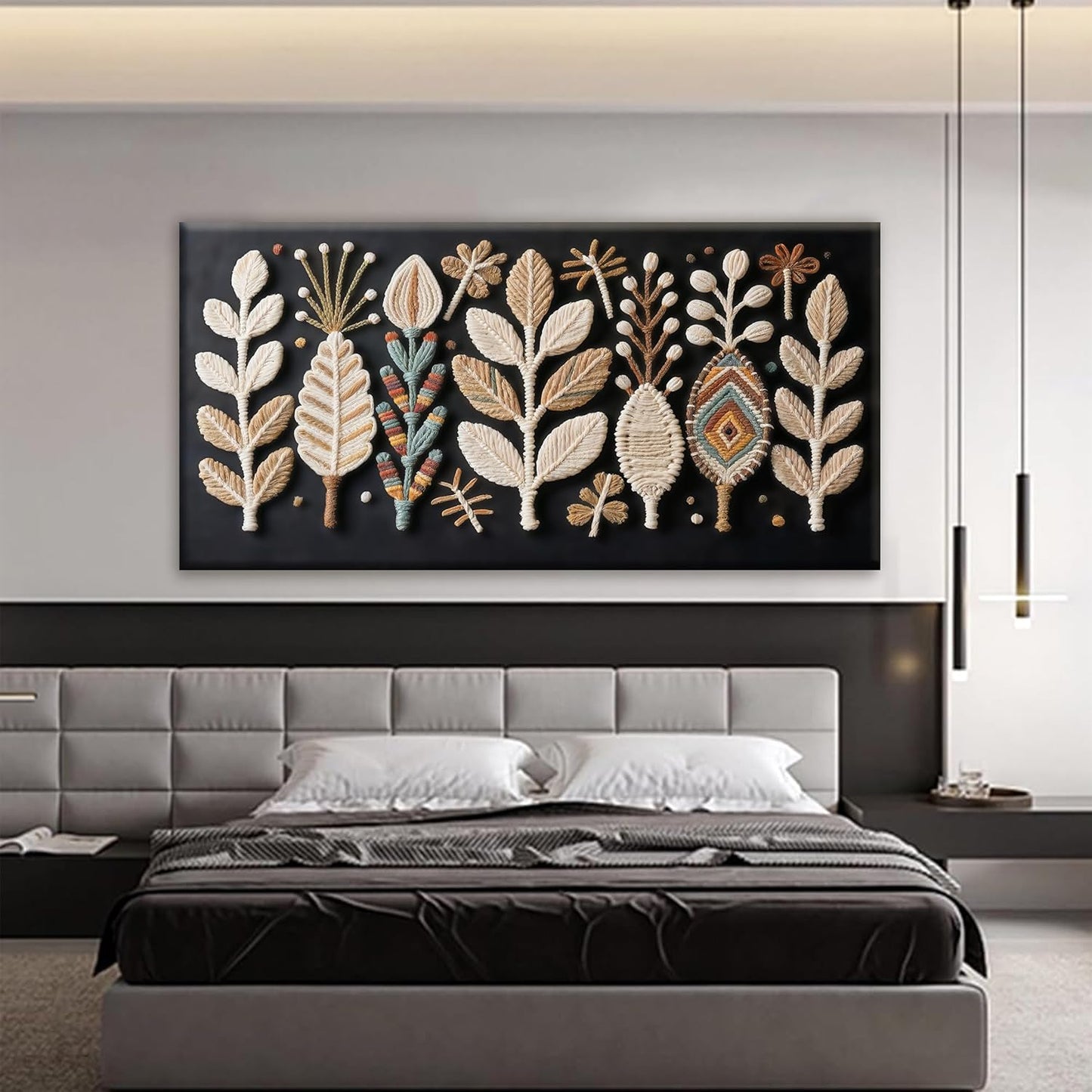 Tsomzxng Large Boho Black Wall Art For Living Room Chic Home Wall Art Modern Multicolor Leaves Feather Canvas Wall Art Decor Picture For Bedroom Apartment Kitchen Home Wall Decor 29" W X 58" L