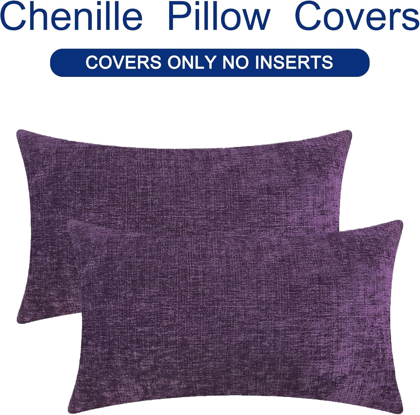 CaliTime Throw Pillow Covers Decorative 16 X 26 Inches Pack of 2 Cozy Chenille Cushion Cases for Couch Sofa Bed Living Room Home Plum Purple