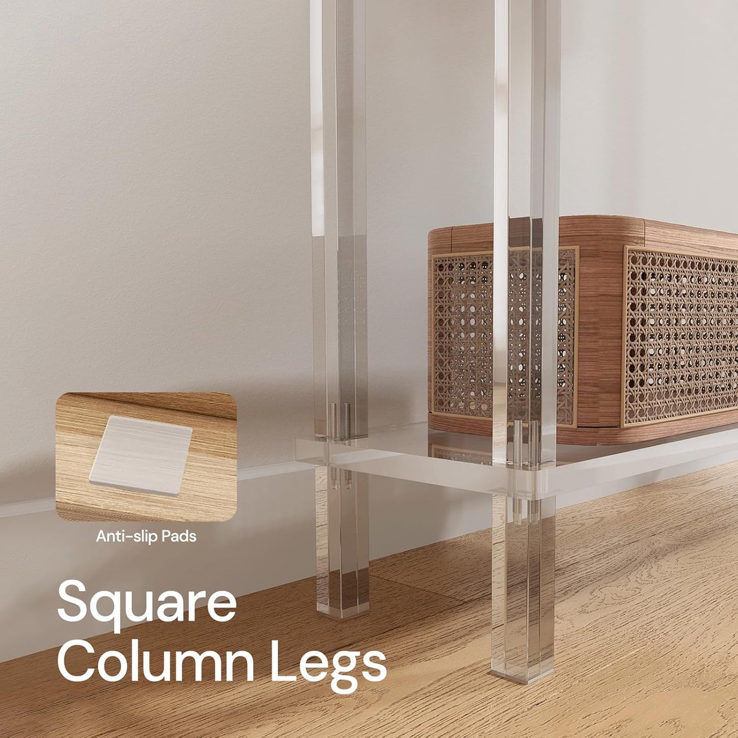 Acrylic Narrow Console Table for Entryway, 7.6" D x 39.4" W x 31.5" H, Square Legs, Skinny Entry Table for Sofa, Foyer, Hallway, Living Room, Modern, 2-Tier, Clear