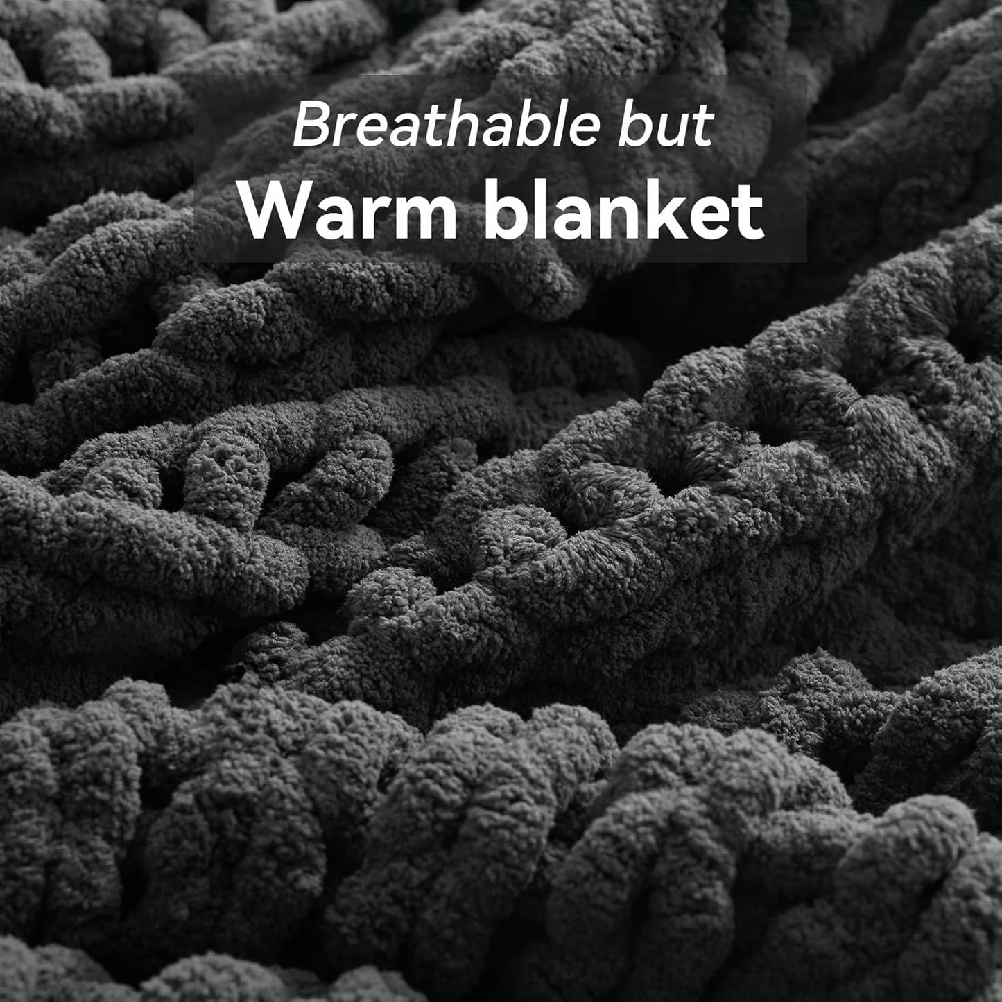 Chunky Knit Throw Blanket, 30''*40'' Knitted Throw Chenille Yarn for Bed Couch, Handmade Dark Grey Crochet Big Thick Blanket, Machine Washable Cute Comfy Blanket for Home Decor