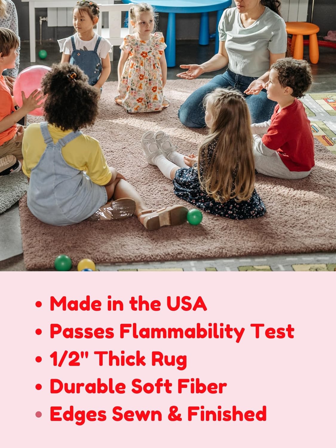 KOECKRITZ Soft and Colorful Kids Classroom Area Rugs (Passes Flammability Pill Test) Many Sizes and Bright Colors to Select from (8' Round, Tangerine)