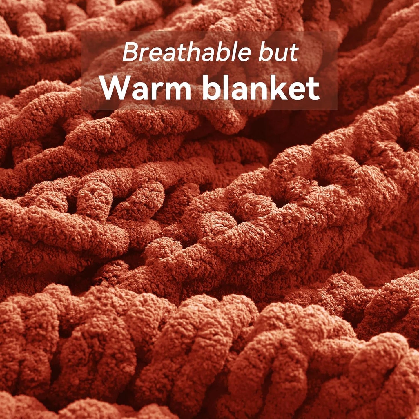 Chunky Knit Throw Blanket, 30''*40'' Knitted Throw Chenille Yarn for Bed Couch, Handmade Orange Crochet Big Thick Blanket, Machine Washable Cute Comfy Blanket for Home Decor