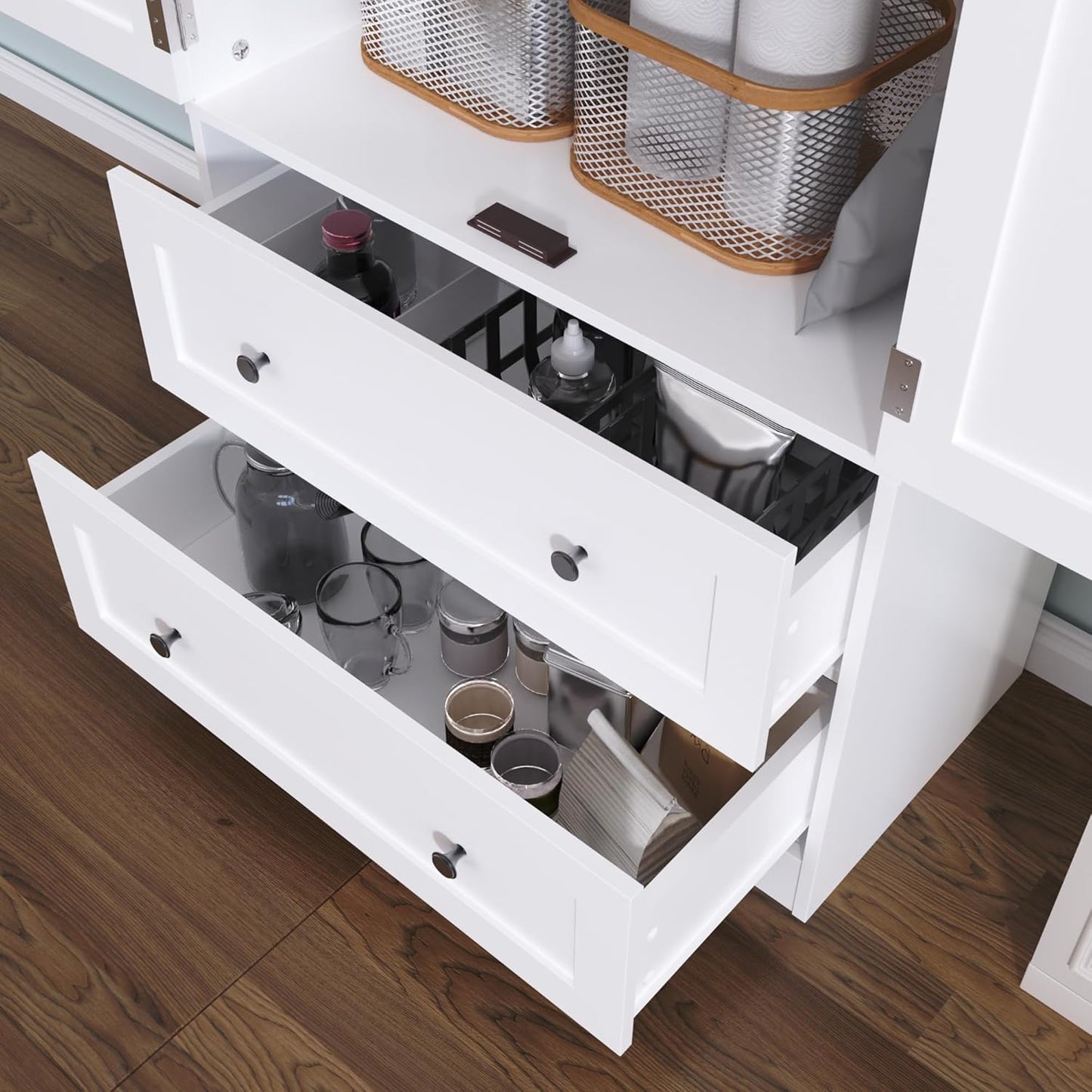 64.2" Tall White Kitchen Pantry, Storage Cabinet with Doors and Drawers, Freestanding Wooden Organizer for Kitchen, Dining Room