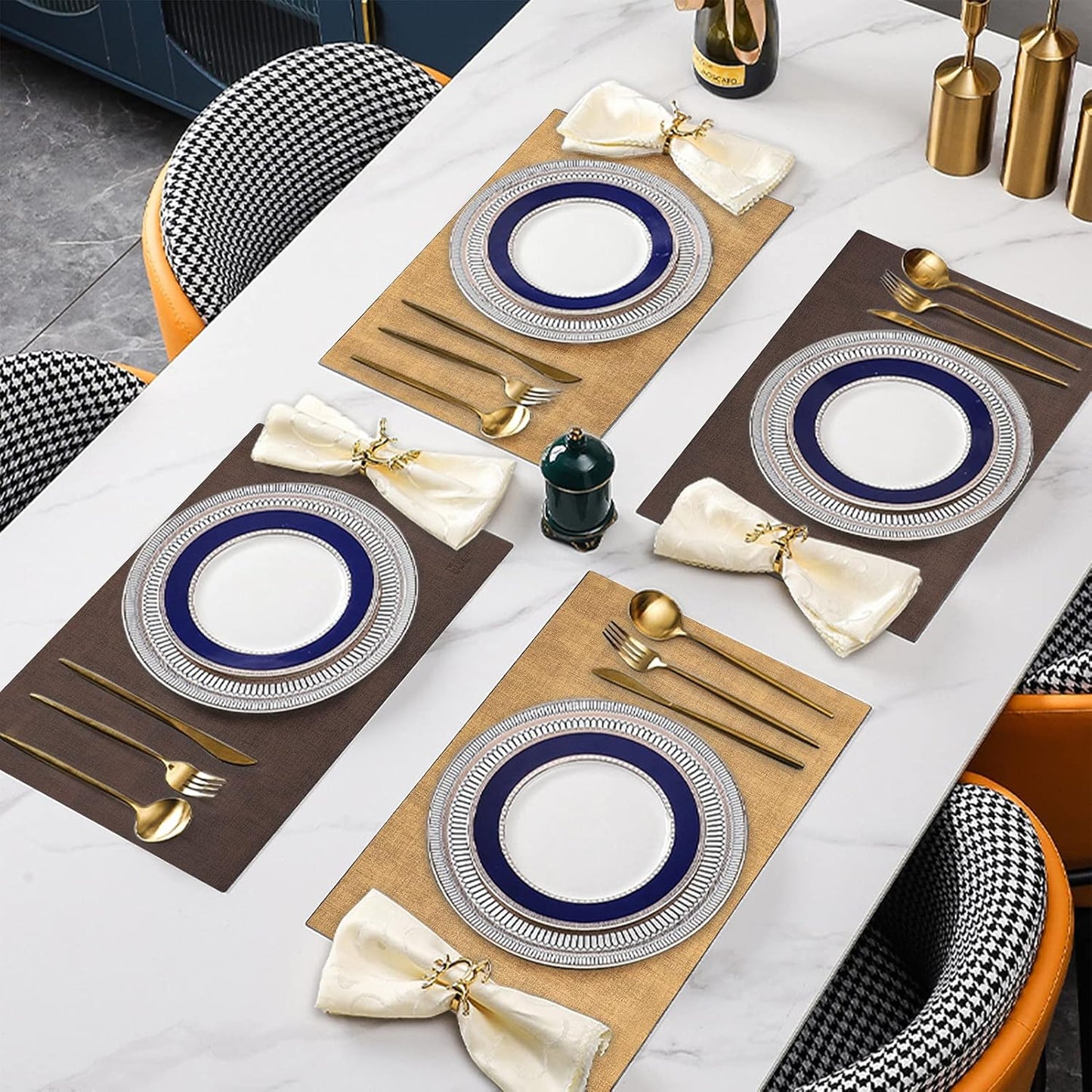 SUEH DESIGN Leather Placemats Set of 6 Reversible Table Mats Heat Resistant Waterproof No-Slip Place Mats for Dining Table Kitchen Parties