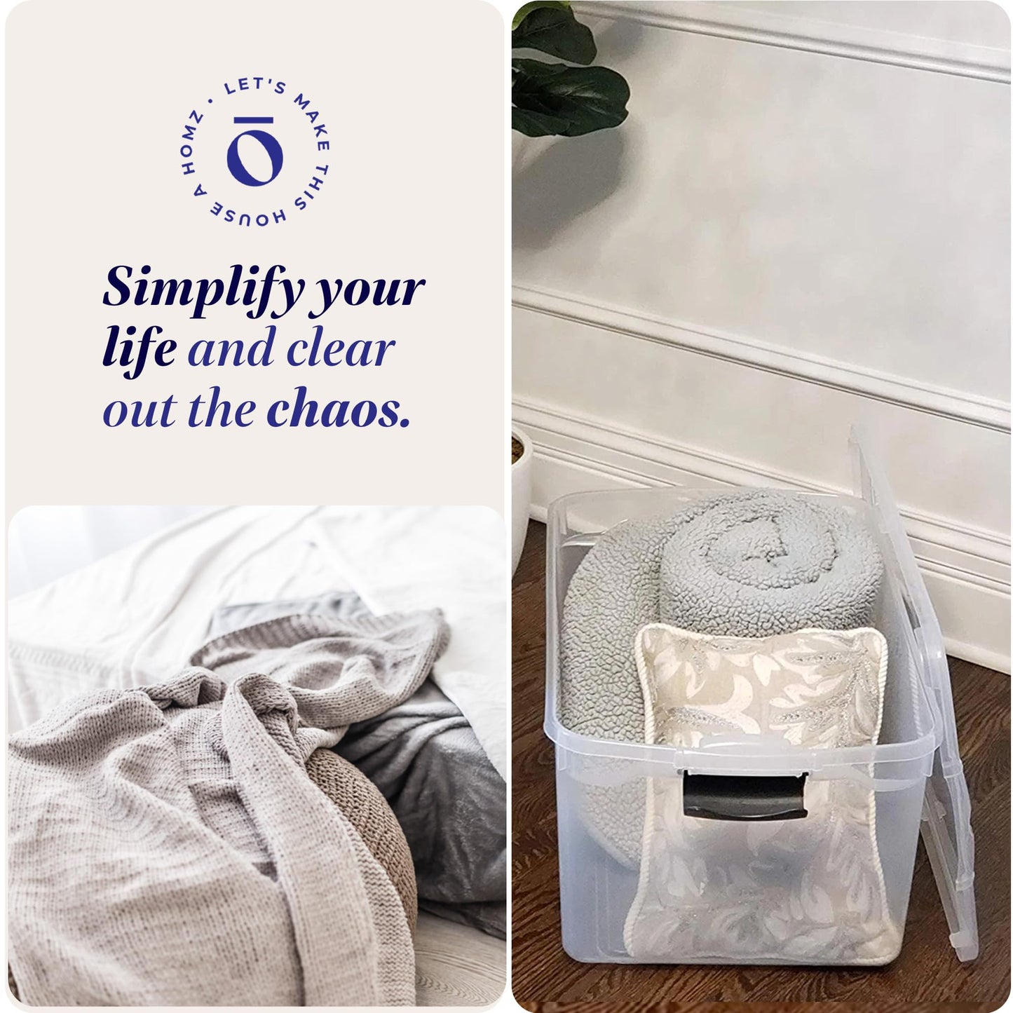 HOMZ Clear Plastic Storage Bins w/Latching Lid, 66 Qt, Gray Latch, 2 Pack