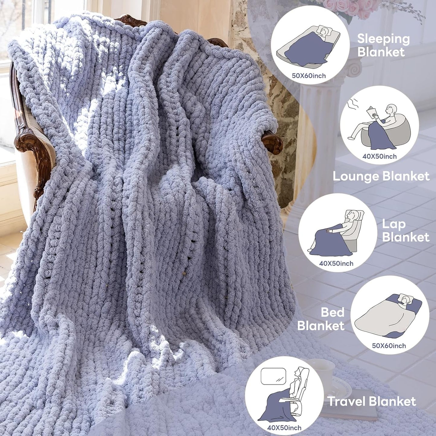 Chunky Knit Blanket - Luxury Soft Cozy 60 * 80 Throw Blanket,100% Woven Blanket Rope Knot Throw Blanket for Couch, Sofa, Home Decor, Gift - Machine Washable(Grey)