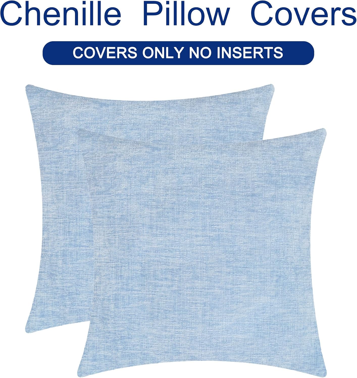 CaliTime Throw Pillow Covers Decorative 18 X 18 Inches Pack of 2 Cozy Chenille Cushion Cases for Couch Sofa Bed Living Room Home Baby Blue