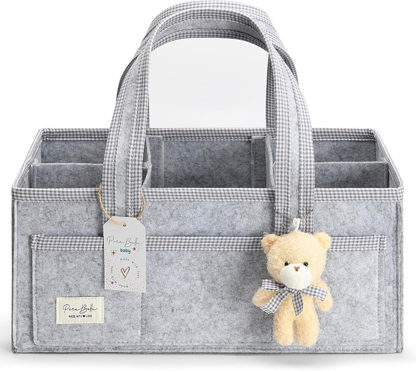 PeraBella Diaper Caddy Organizer with Handle, Baby Shower Gifts Basket Bag, Registry Search Must Haves Items, Nursery Storage Organizer for Newborn Girl Boy, Baby Bag Essentials, Car Diaper Caddy Cart