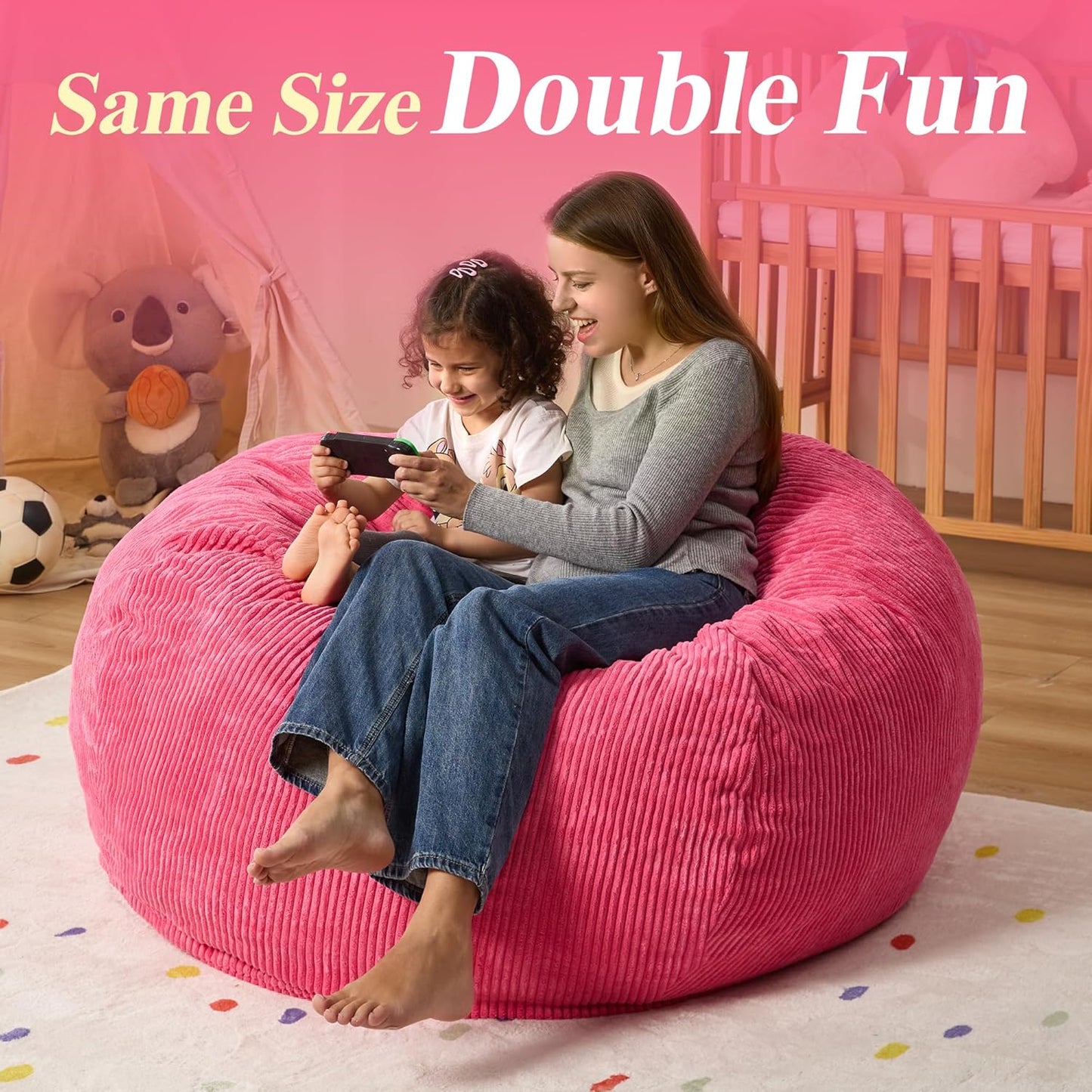 3.5FT Bean Bag Chairs Teardrop Bean Bag Chair for Adults Beanbag Chair with Memory Foam Filled Machine Washable Cover for Living Room, Bedroom (Large,Pink)