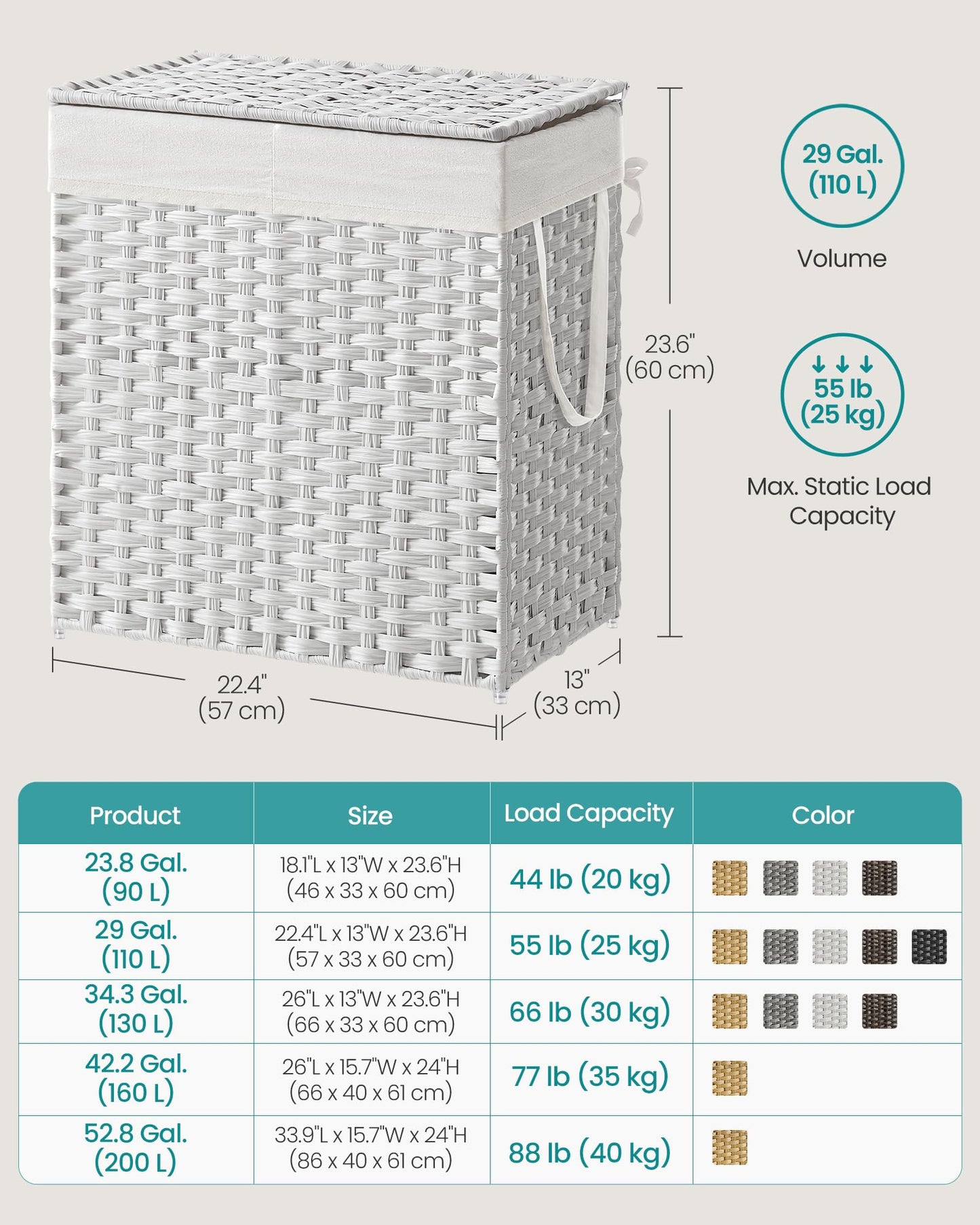 SONGMICS Laundry Hamper with Lid, 110L Wicker Laundry Basket