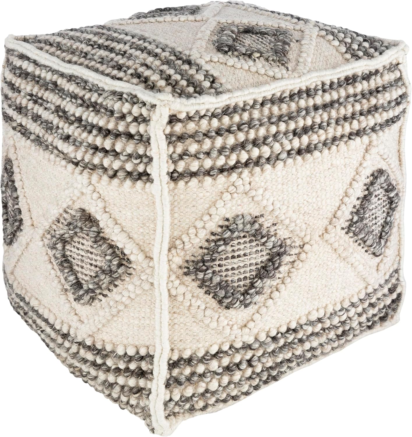 Mark&Day Pouf Ottoman, Langschlag Bohemian/Global Charcoal Cube Pouf Foot Rest for Living Room, Bedroom and Boho Home Decor (18"x18"x18")
