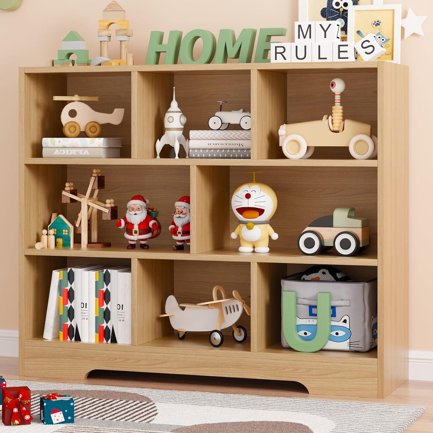 Book Shelf Set of 2, 8 Cubes Storage Organizer, 3-Tier Open Shelf Wooden Bookcase, Freestanding Wooden Bookshelf Cube Shelf for Bedroom, Living Room, Home Office