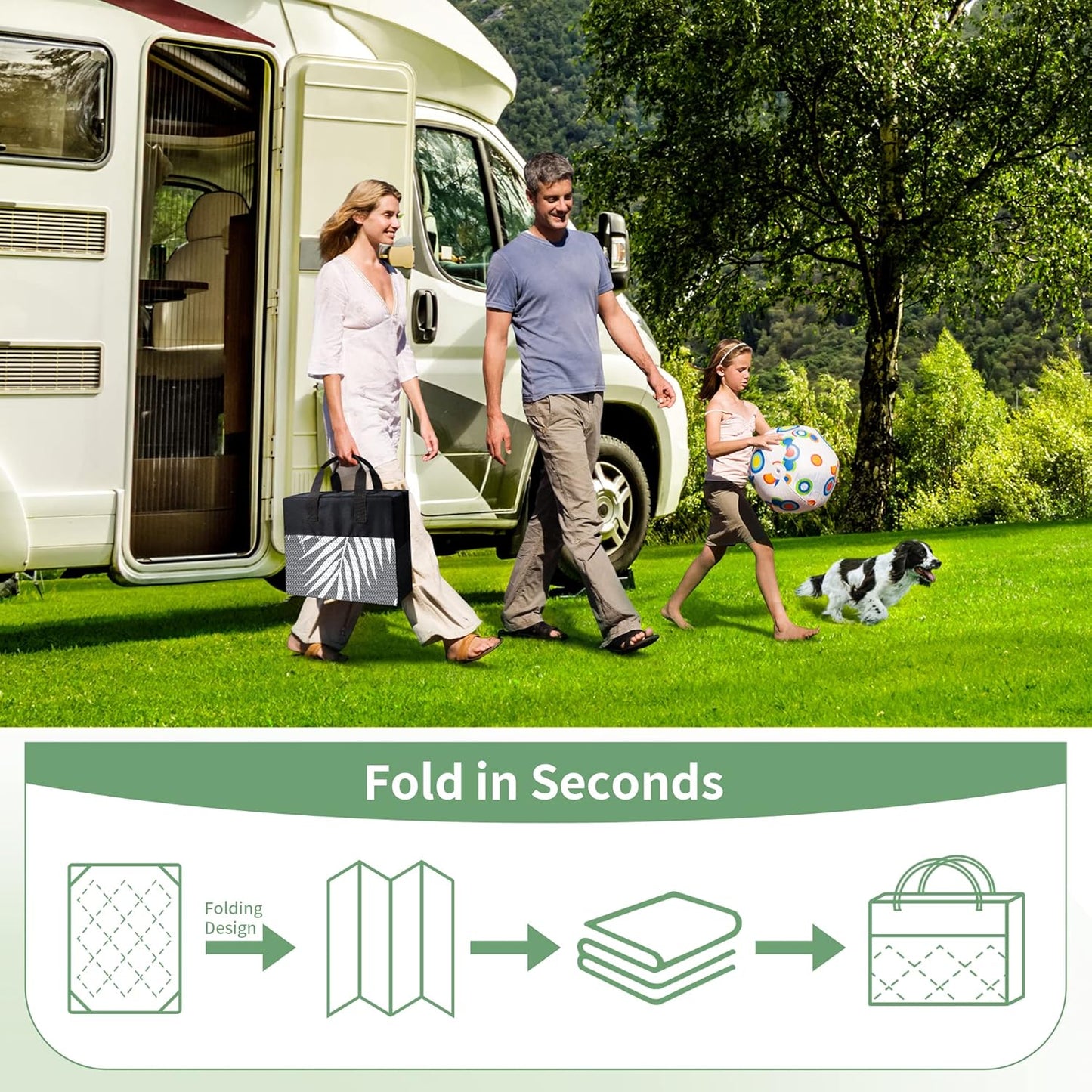 GENIMO Outdoor Rug 9' x 12' Waterproof for Patios Clearance, Reversible Outdoor Plastic Straw Camping Rug Carpet with LED String Light, Area Rugs Mats for RV, Camper, Deck, Balcony, Porch, Grey&White