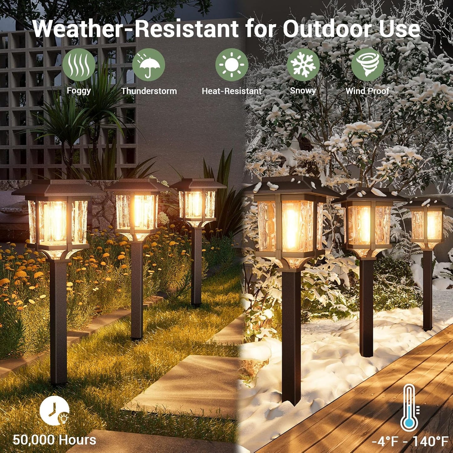 XMCOSY+ Solar Pathway Lights Outdoor, 2-Tone LED Waterproof Garden Outdoor Lighting for Yard Stainless Steel & Glass Solar Powered Landscape Walkway Driveway Decor (Warm White)