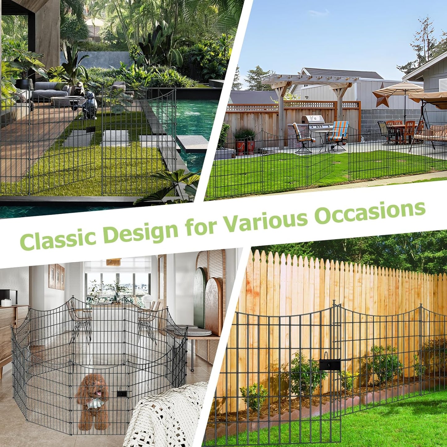 10 Panels Garden Fence Dog Fence Outdoor for Yard, 40in H x 23.6ft L Rustproof Metal Fencing with Ground Stakes | No Dig Animal Proof Containment for Pets/Rabbits | Durable Patio Security Panels