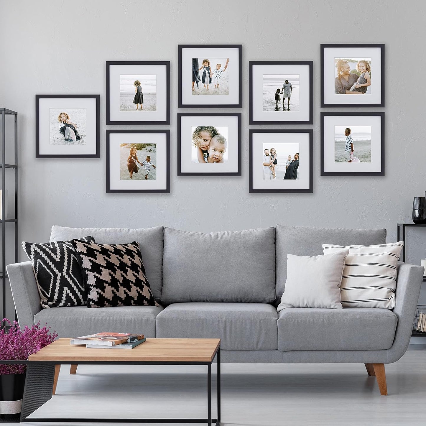 Sheffield Home 9 Piece Gallery Wall Frame Set, 12x12 in. Matted to 8x8 in. (Matte Black)