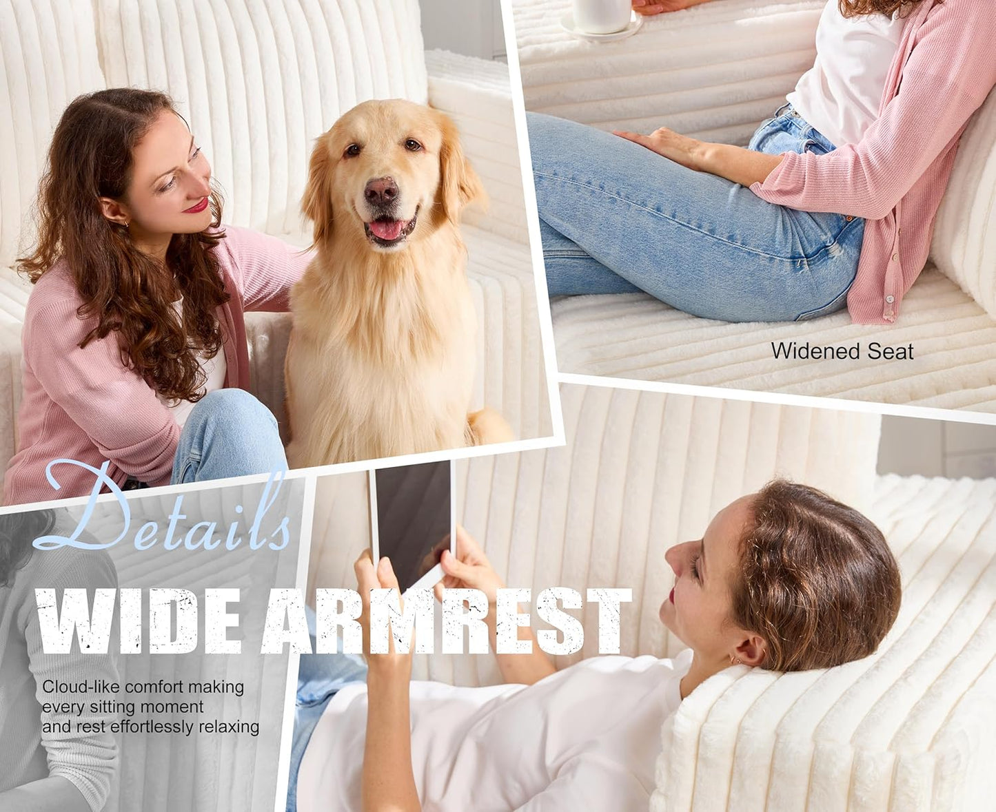 Modular Sectional Sofa 3-Seater Modular Couch with Deep Seat Memory Foam Cloud Chair with Pillows Oversized Sectional Sofa for Living Room Bedroom (Strip White, 3-Seater)