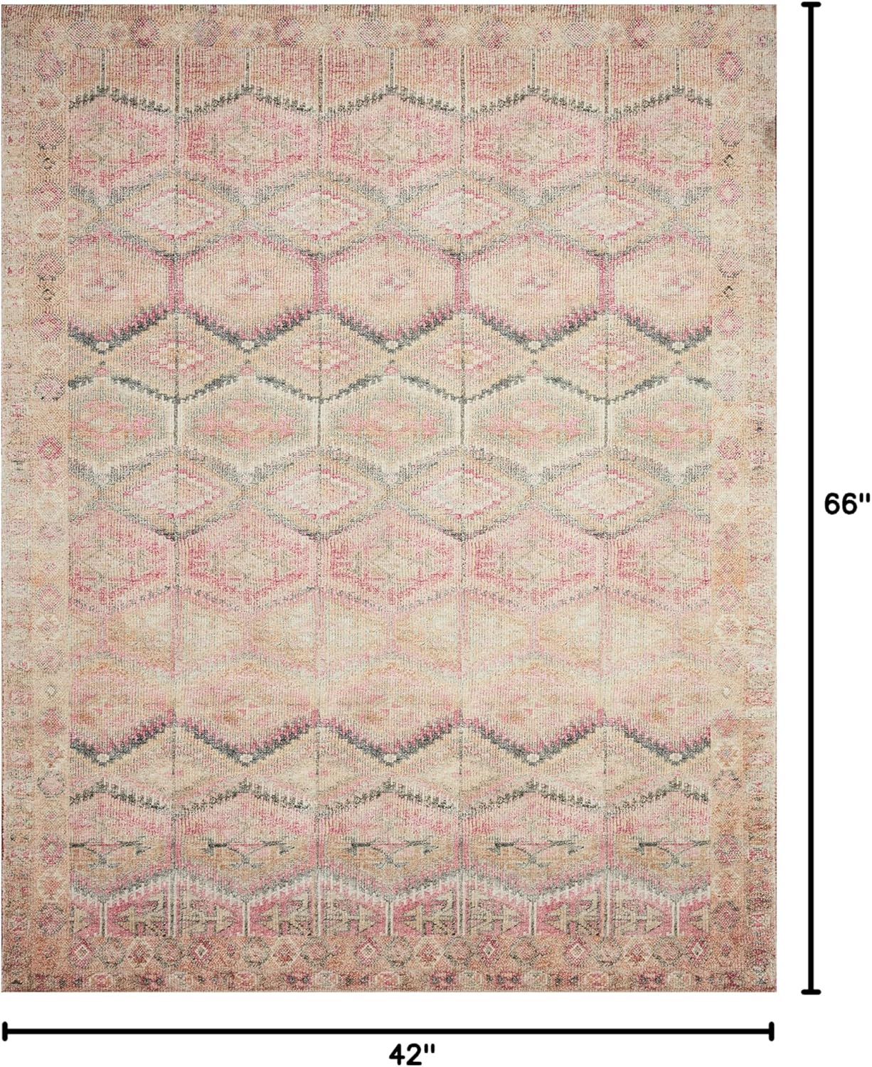 Loloi Layla Collection LAY-17 Pink/Lagoon 3'-6" x 5'-6" .13" Thick Accent Rug, Soft, Durable, Vintage Inspired, Distressed, Low Pile, Non-Shedding, Easy Clean, Printed, Living Room Rug