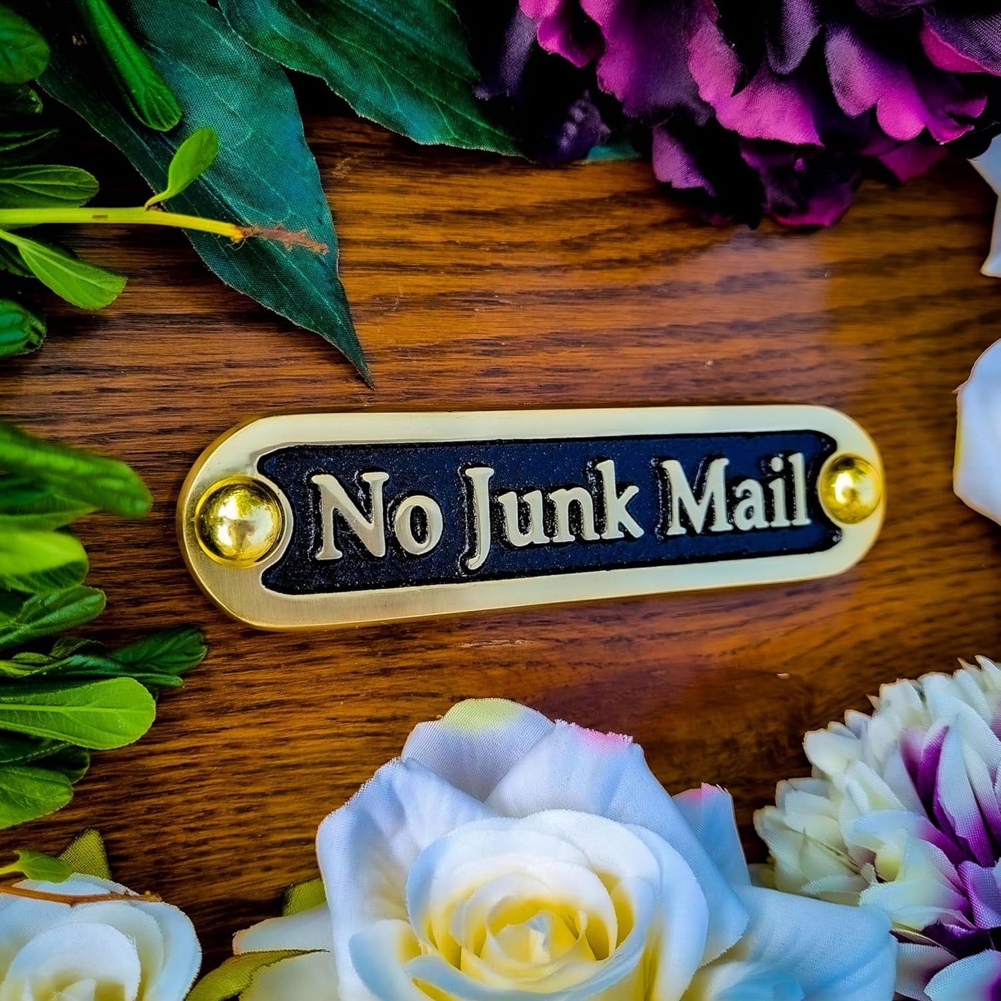 No Junk Mail Metal Brass Door Sign. Traditional Style Home Décor Wall Plaque Handmade By The Metal Foundry UK.