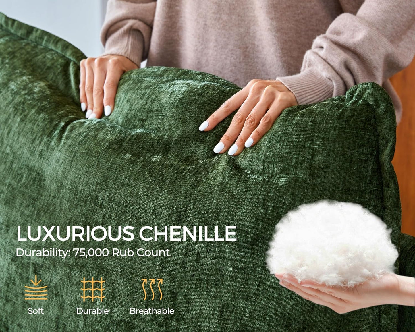 Oversized Modular Sofa Comfy Cloud Couch with Storage, Extra Deep Plush Sectional Sofa Set for Living Room, Covers Washable, Chenille, Olar (Green, 3-Seater, Basic Shape)